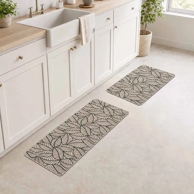 evideco-tapis-cuisine-feuilles-jungle-beige-lot-de-2 image 1