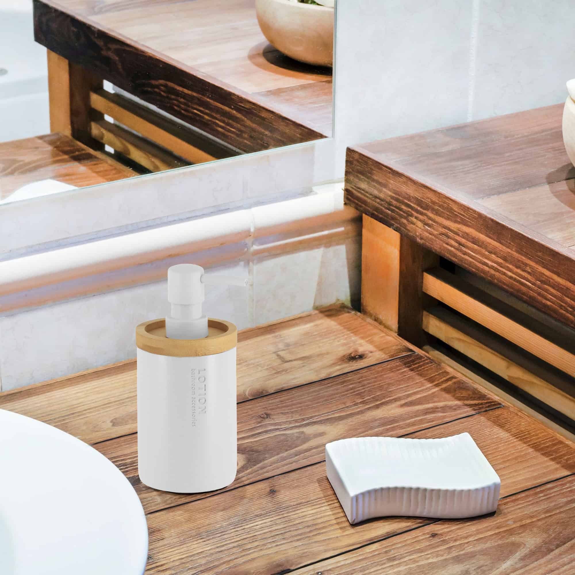 evideco-bathroom-accessories-distributeur-savon-blanc-bambou-polyresine image 6