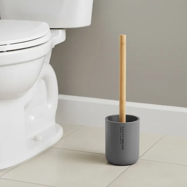 evideco-toilet-seats-brosse-wc-gris-mat-manche-bambou-polyresine image 1