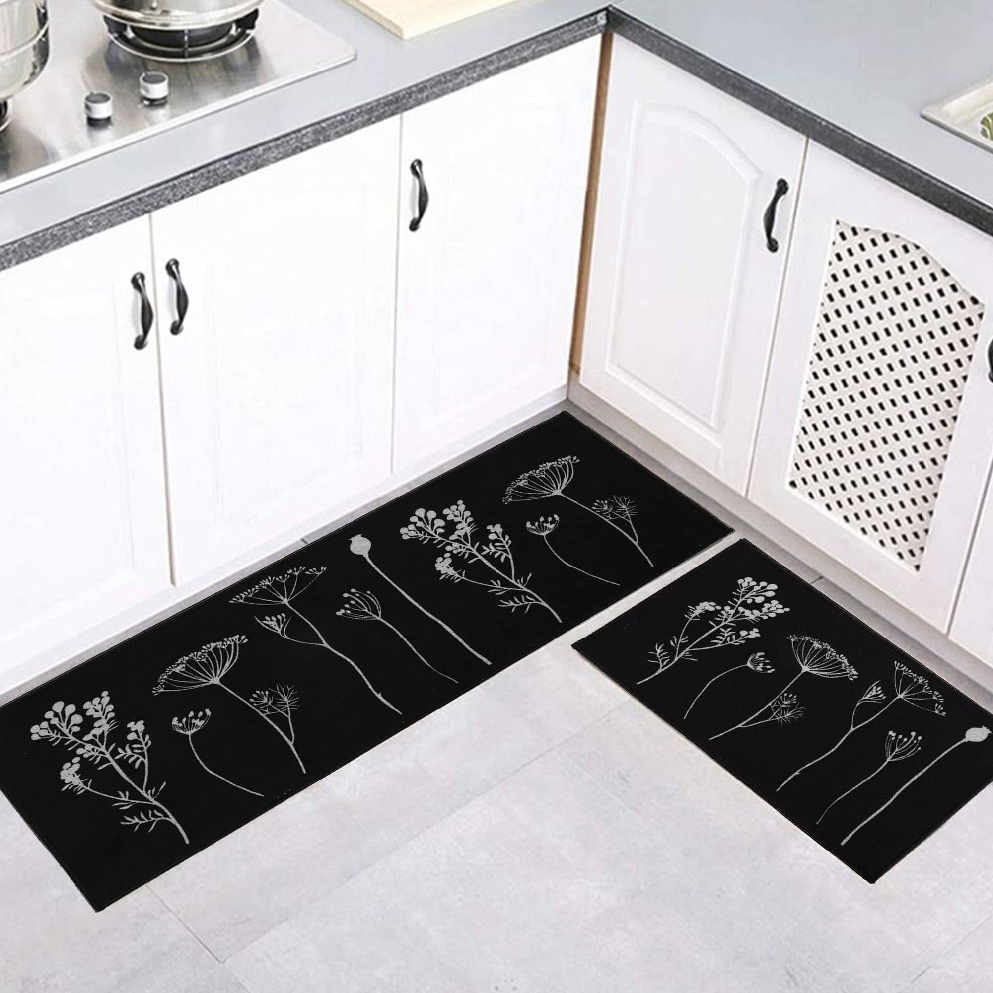 evideco-home-accessories-tapis-cuisine-noir-gris-fleurs-lot-2-lavable image 6