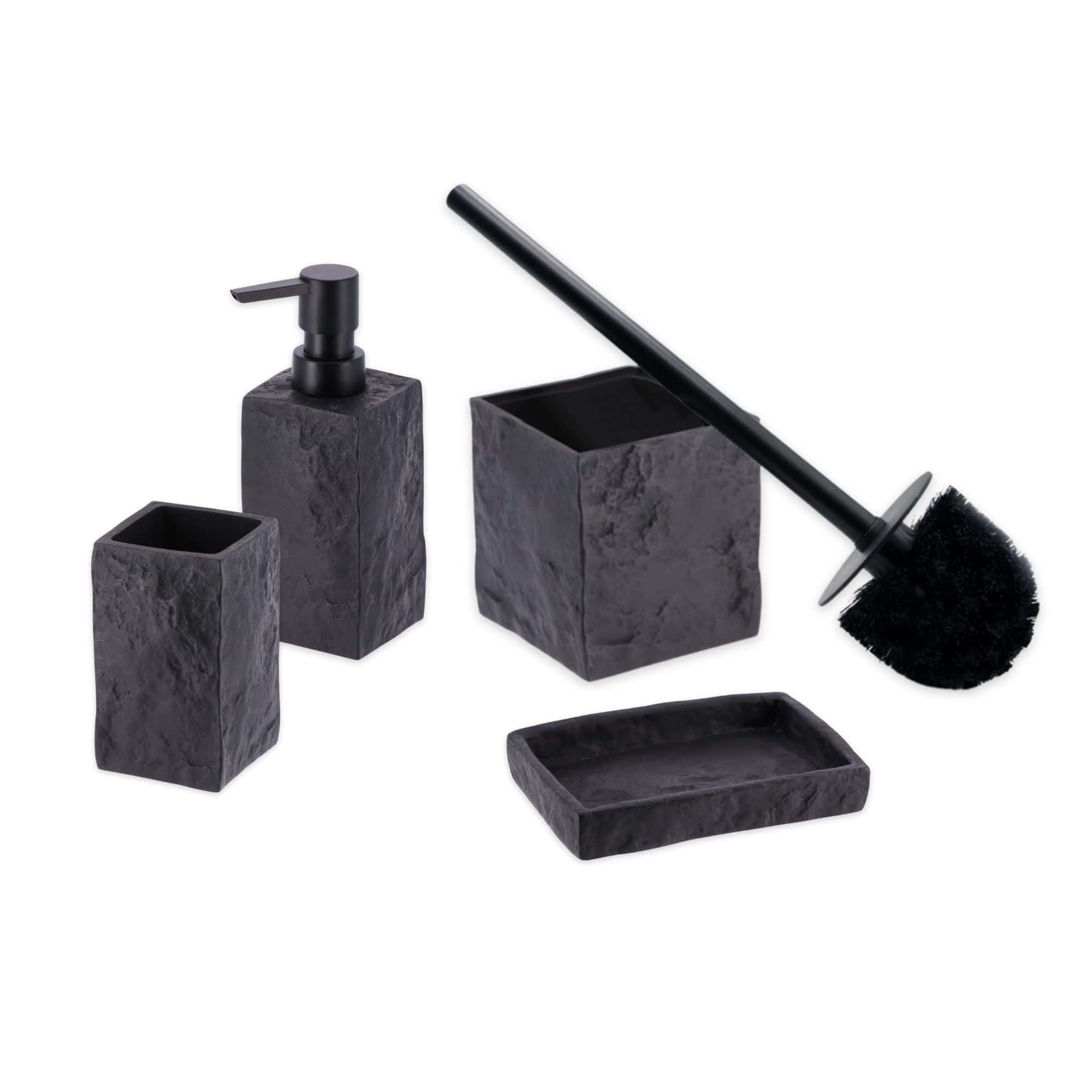 evideco-stone-effect-set-accessoires-salle-de-bain-noir-4-pi-ces image 6