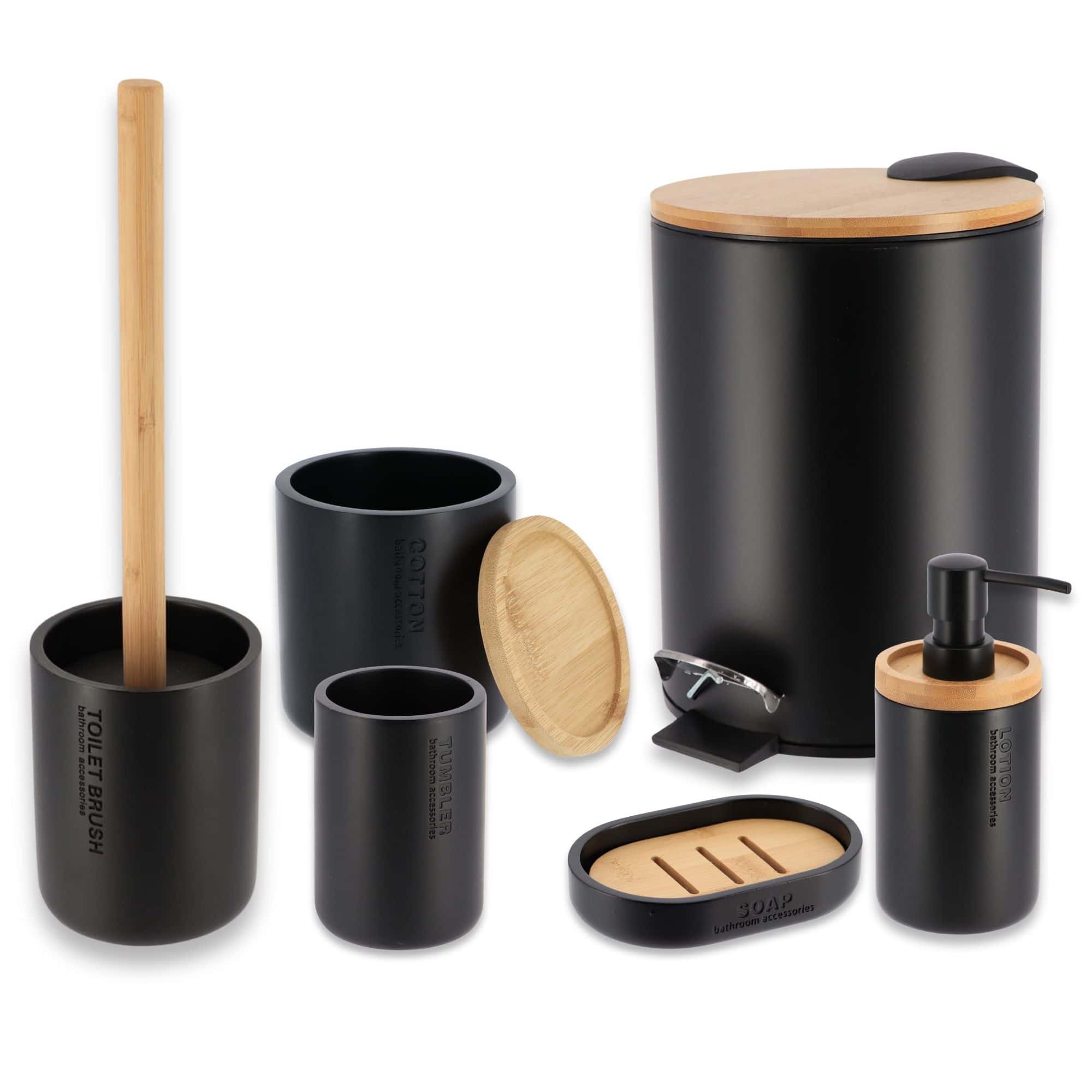 evideco-set-salle-de-bain-noir-bambou-6-pi-ces-accessoires image 8
