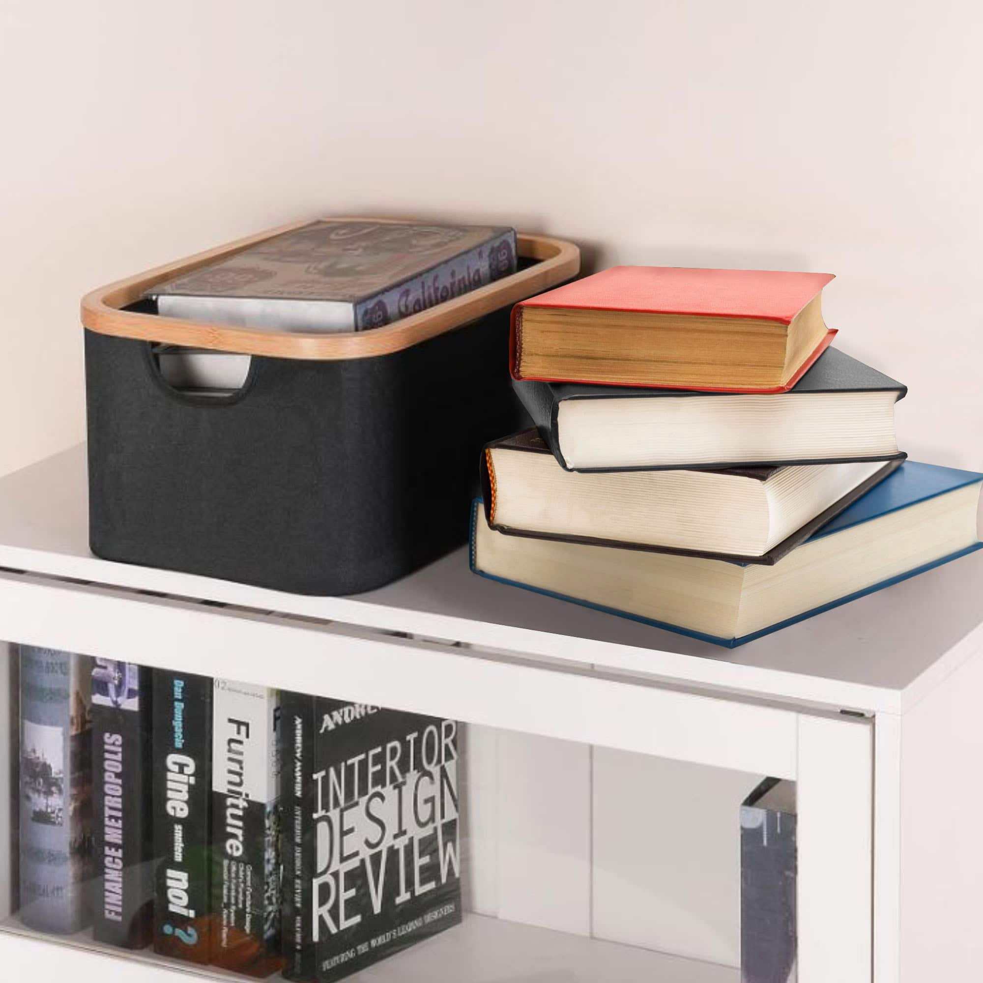 evideco-bathroom-storage-panier-pliable-noir-bambou-15x10x7 image 7