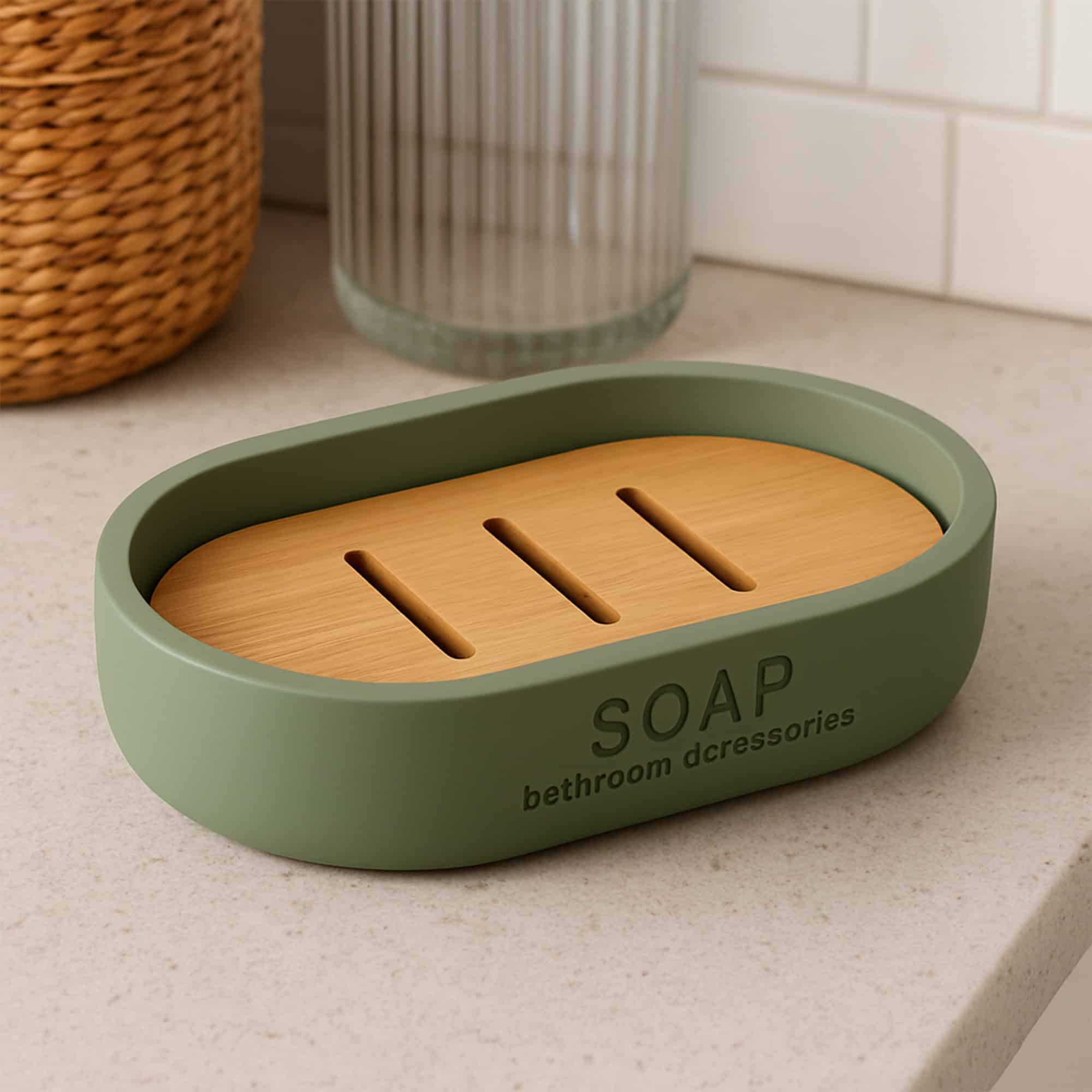 evideco-bathroom-accessories-porte-savon-vert-mat-base-bambou image 3
