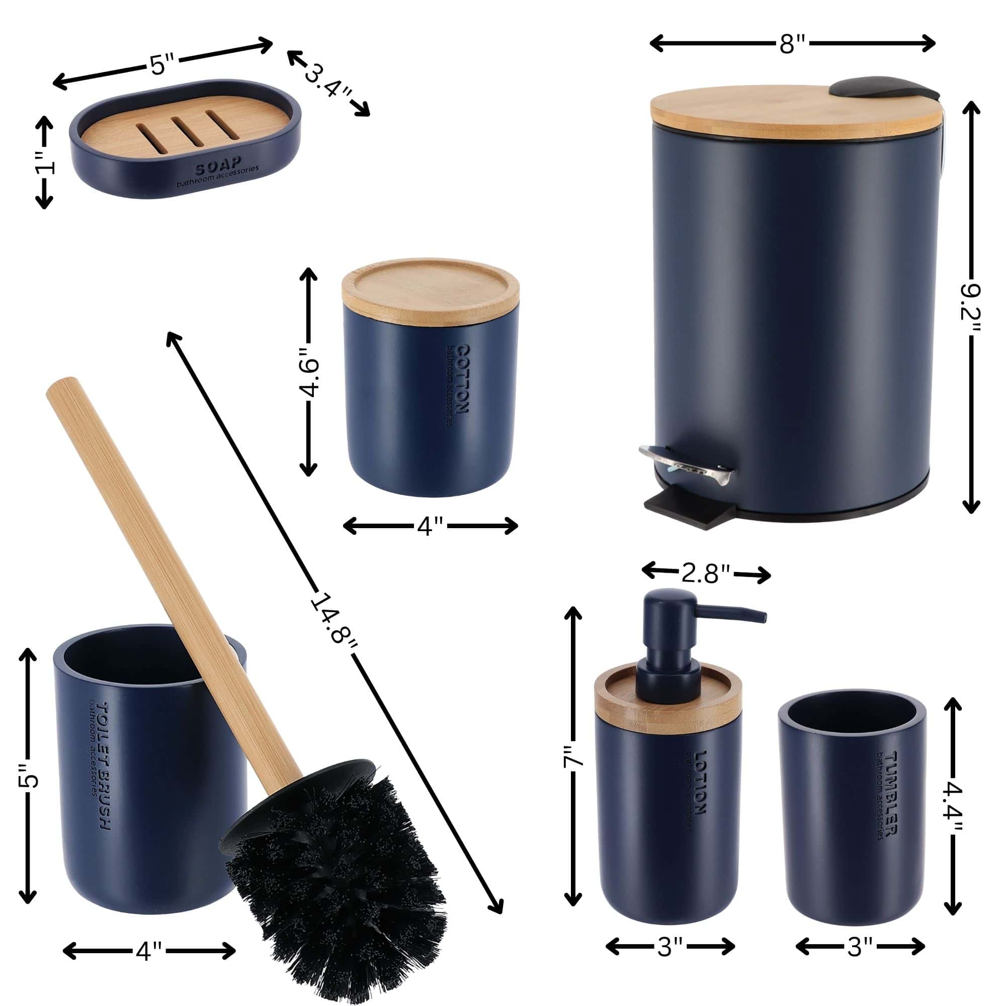 evideco-bleu-marine-6-pi-ces-set-salle-de-bain-bambou image 5