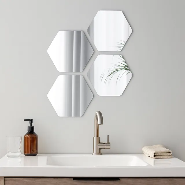 evideco-miroir-adh-sif-hexagonal-lot-4-pour-salle-de-bain image 1