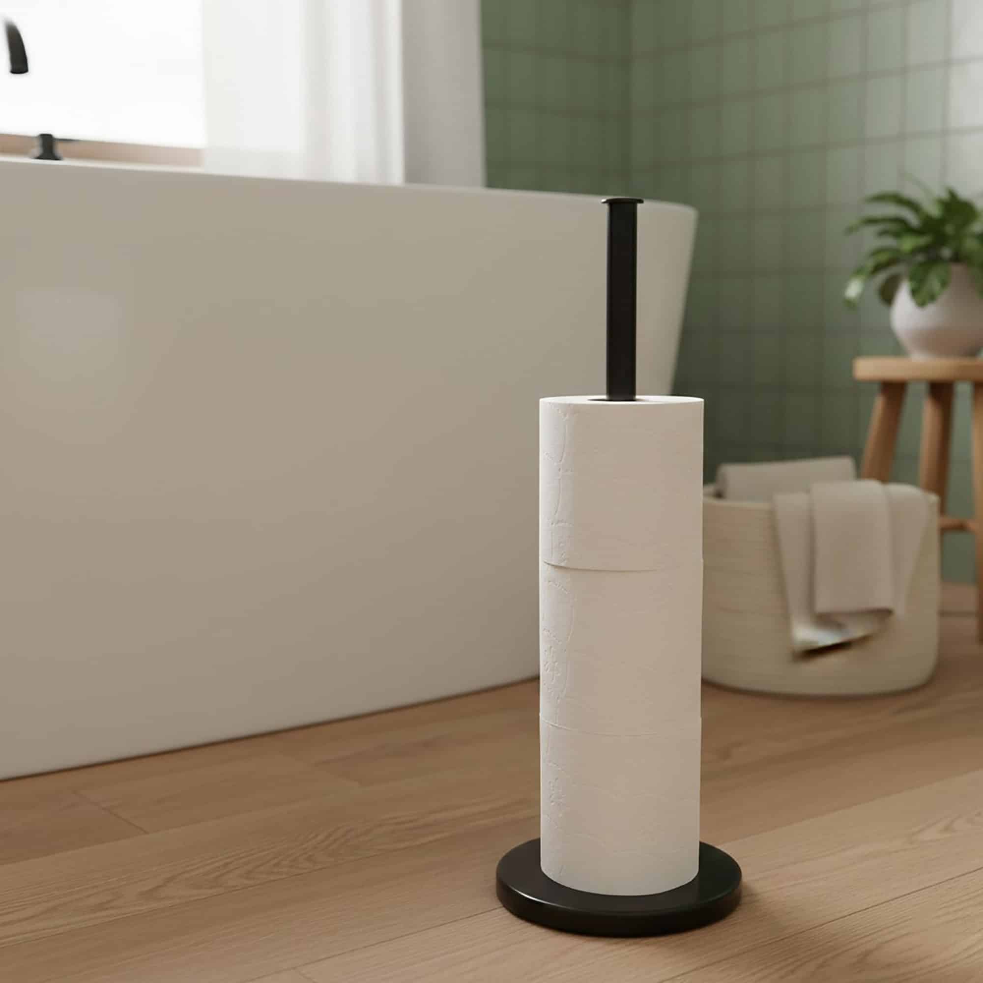 evideco-porte-papier-toilette-sur-pied-noir-4-rouleaux-m-tal image 2