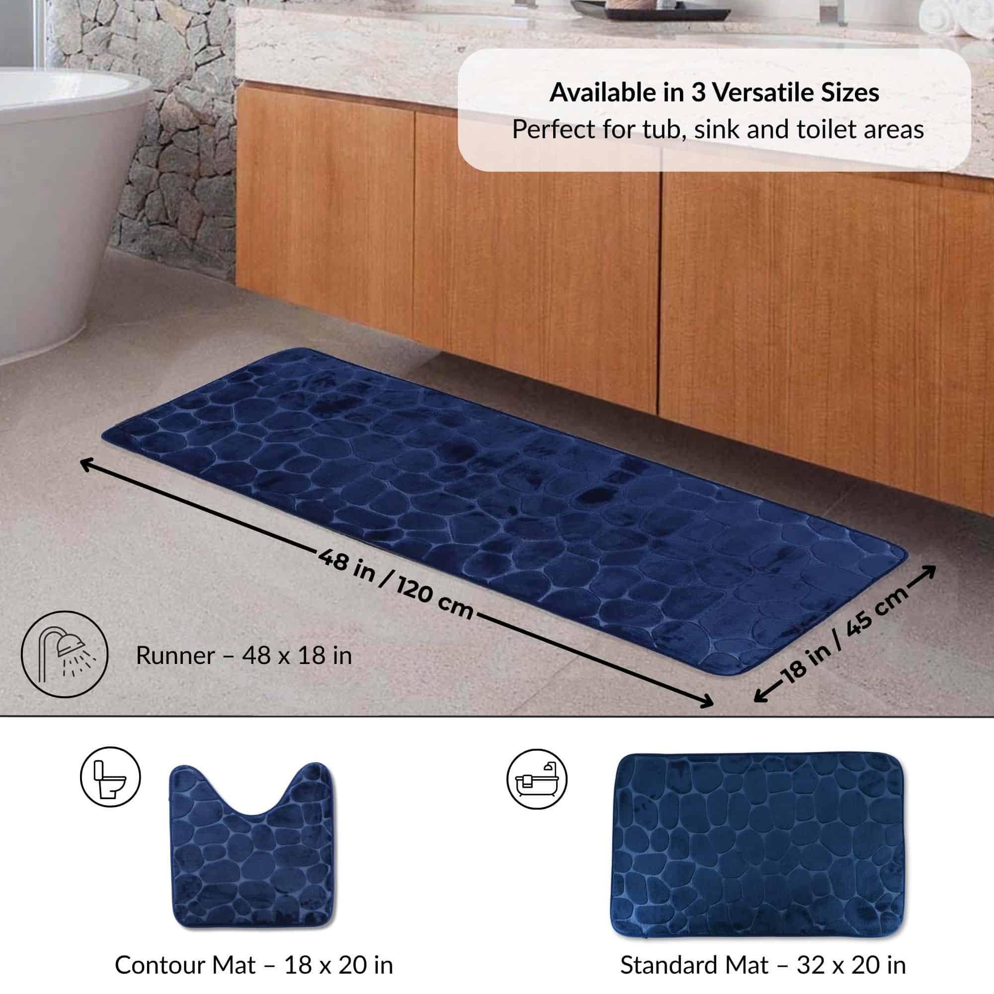 evideco-memory-foam-runner-tapis-de-bain-bleu-marine-122x46-cm image 4