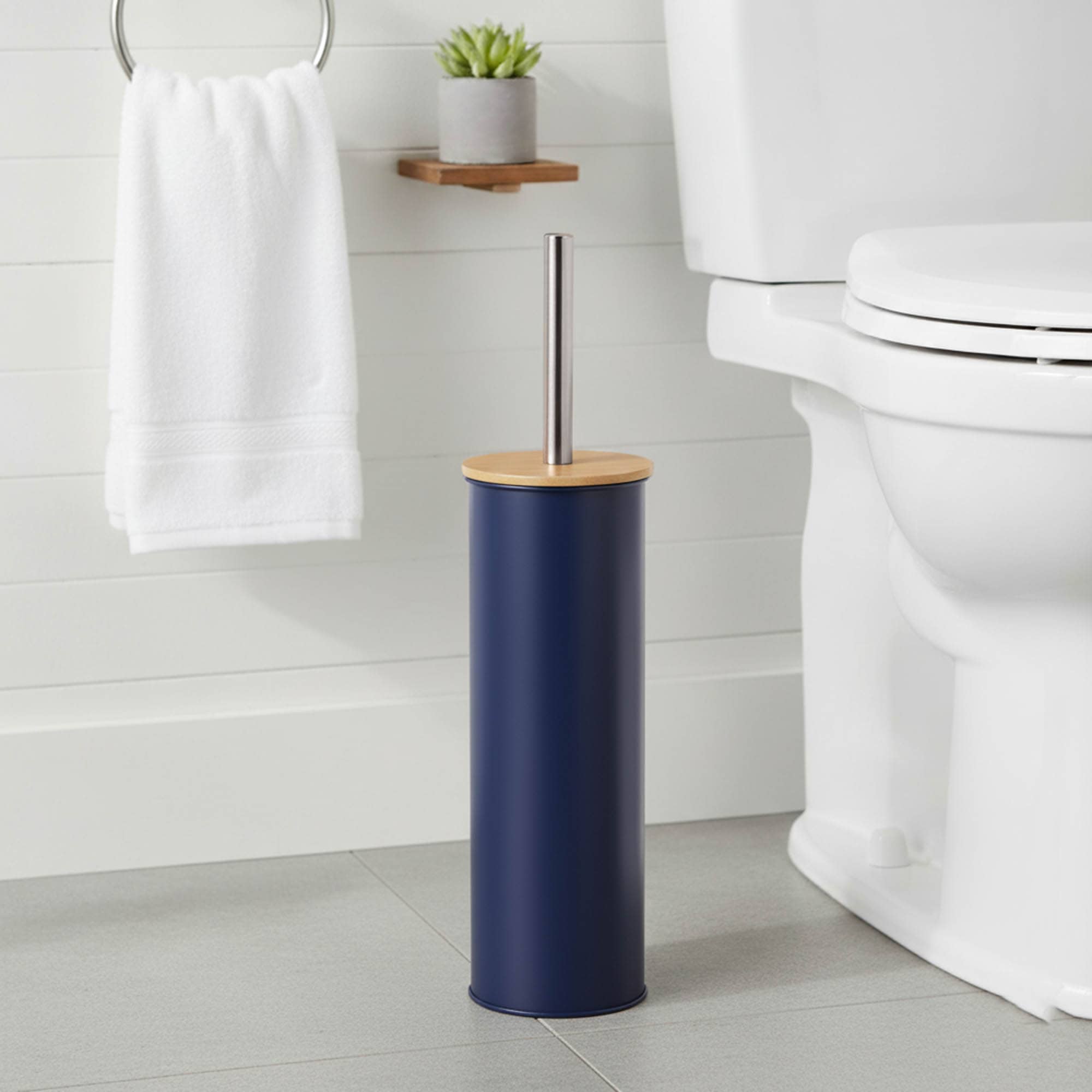evideco-toilet-seats-brosse-wc-bleu-marine-m-tal-bambou image 2