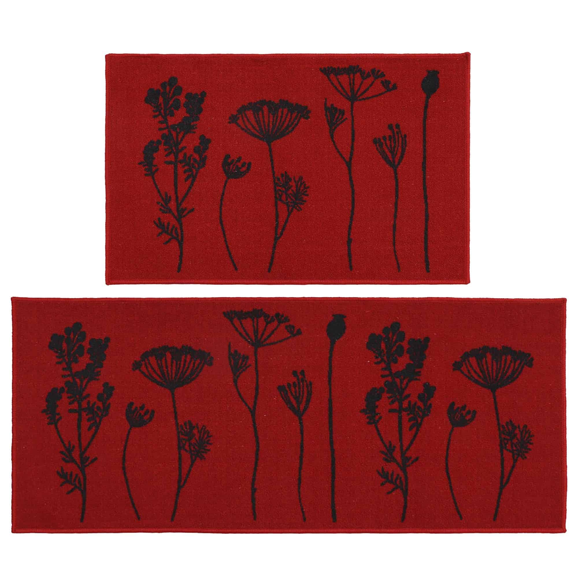 evideco-tapis-cuisine-rouge-noir-fleurs-lot-de-2-effet-laine-lavable image 8