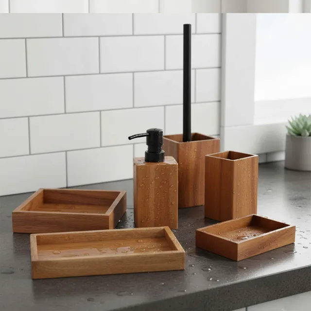 evideco-set-accessoires-salle-de-bain-acacia-6-pi-ces image 1