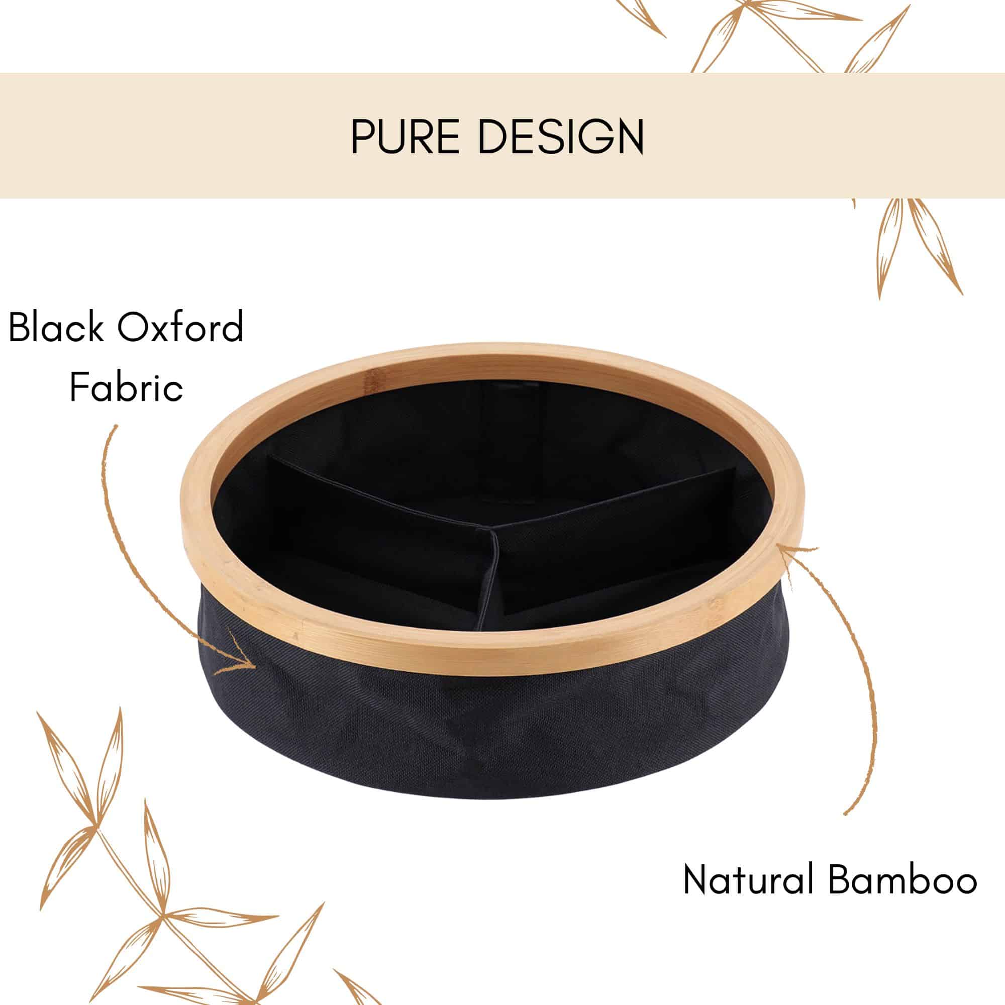 evideco-panier-de-rangement-rond-noir-pliable-3-compartiments-bambou image 4