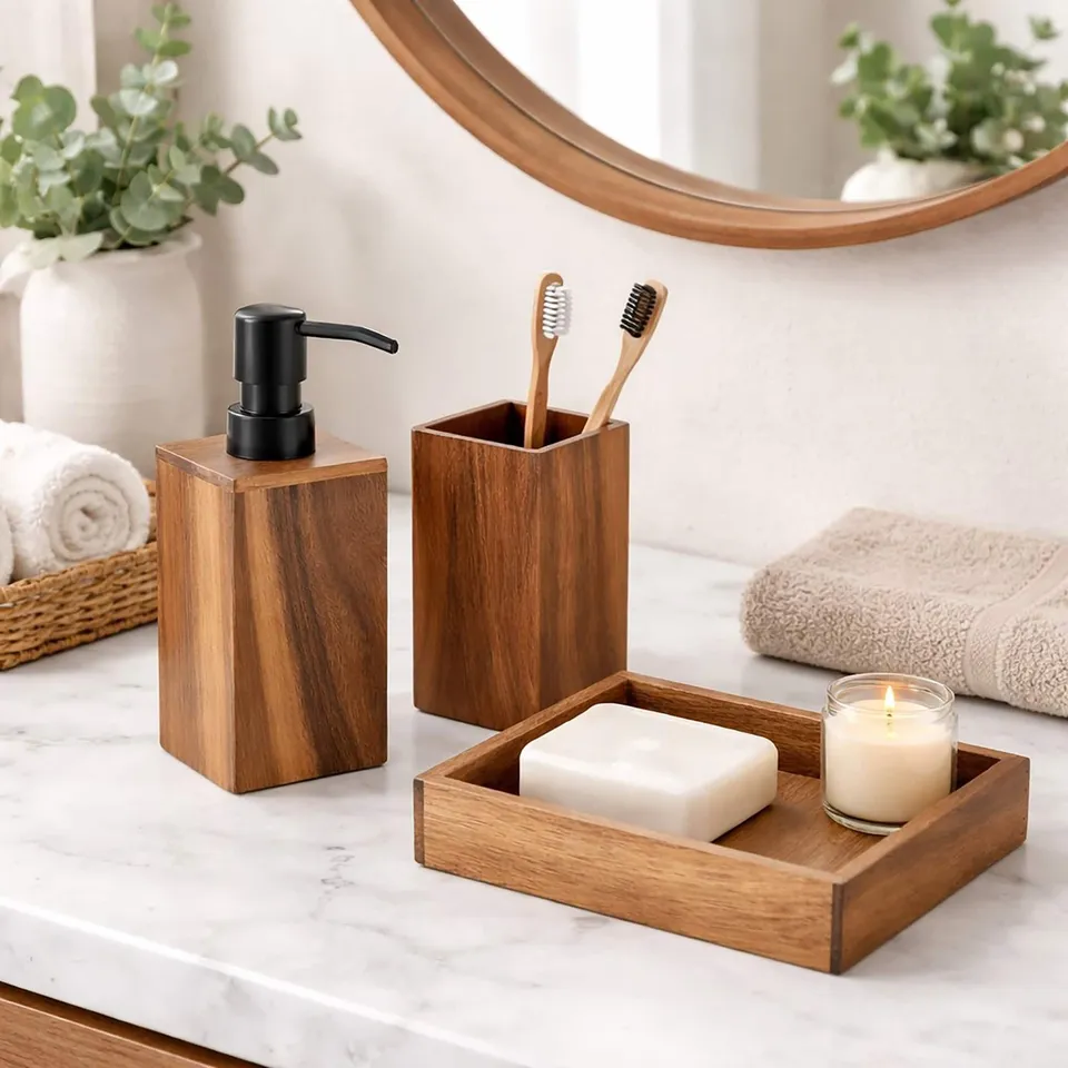 evideco-bathroom-set-accessoires-acacia-carr-3-pi-ces-plateau image 1