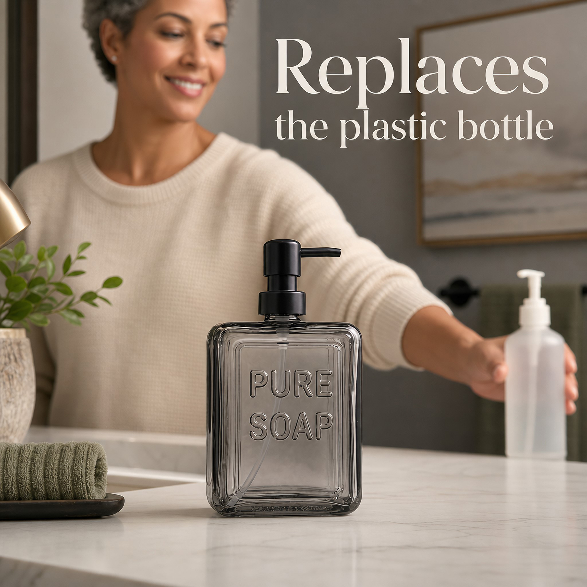 evideco-pure-soap-distributeur-savon-verre-fum-532-ml-pompe-noire image 3