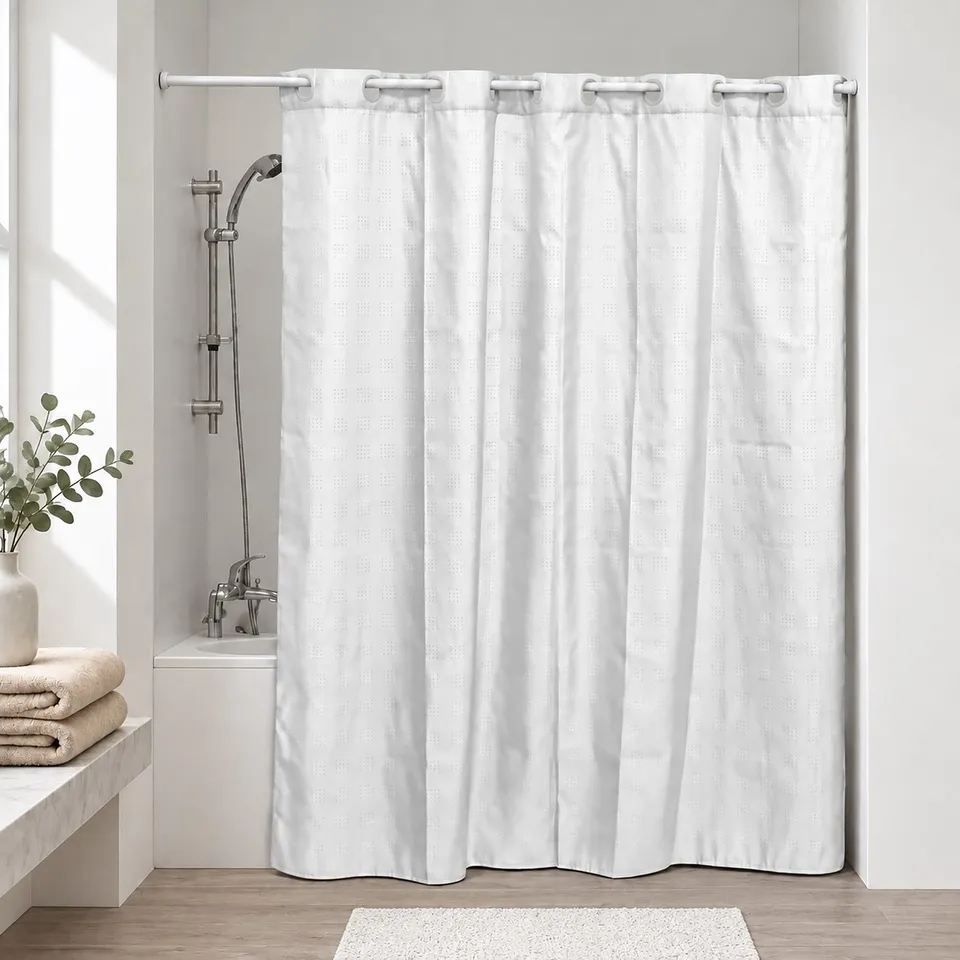 evideco-rideau-de-douche-blanc-sans-crochets-180x200-cm image 1