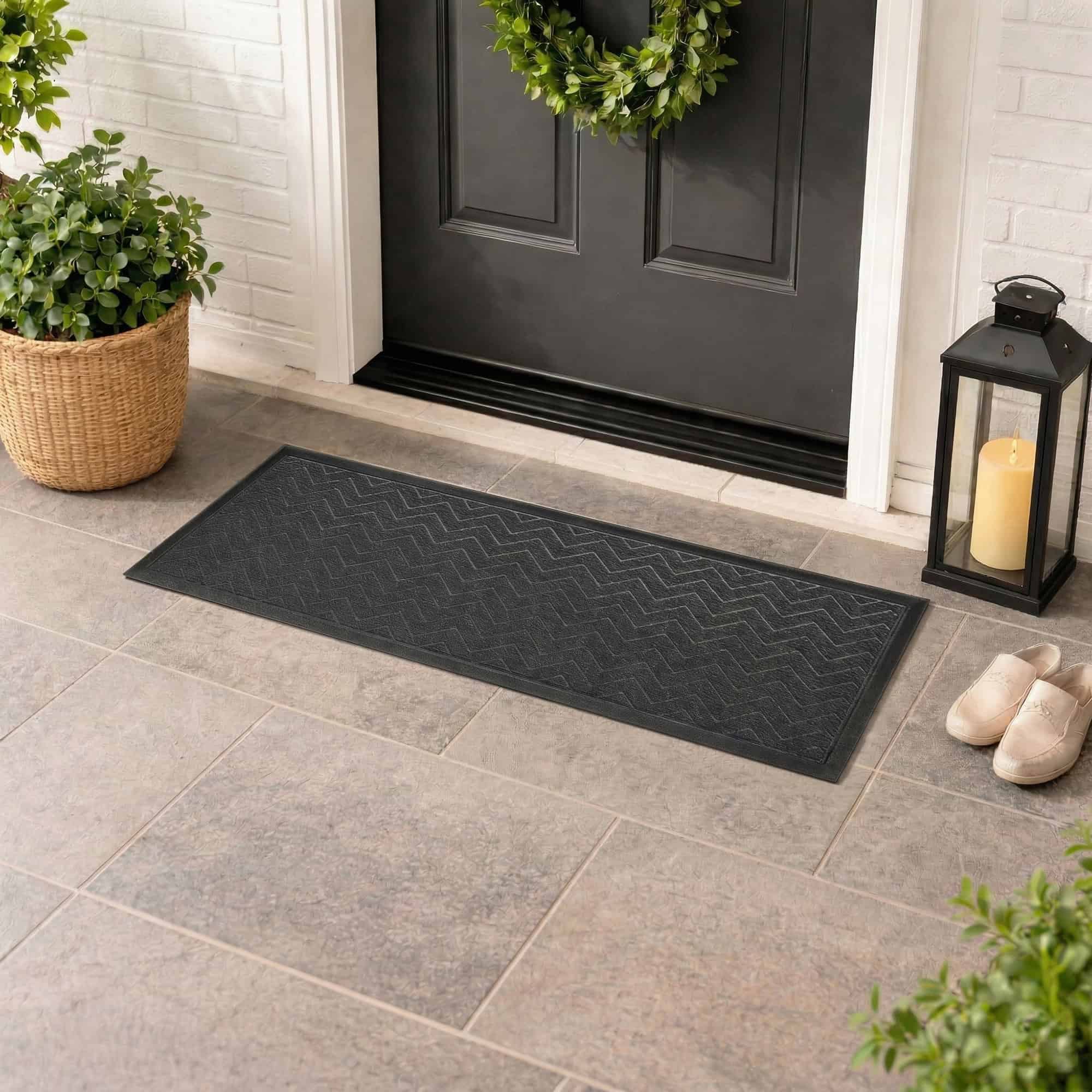 evideco-home-accessories-tapis-entr-e-gris-fonc-chevron-45x120 image 1