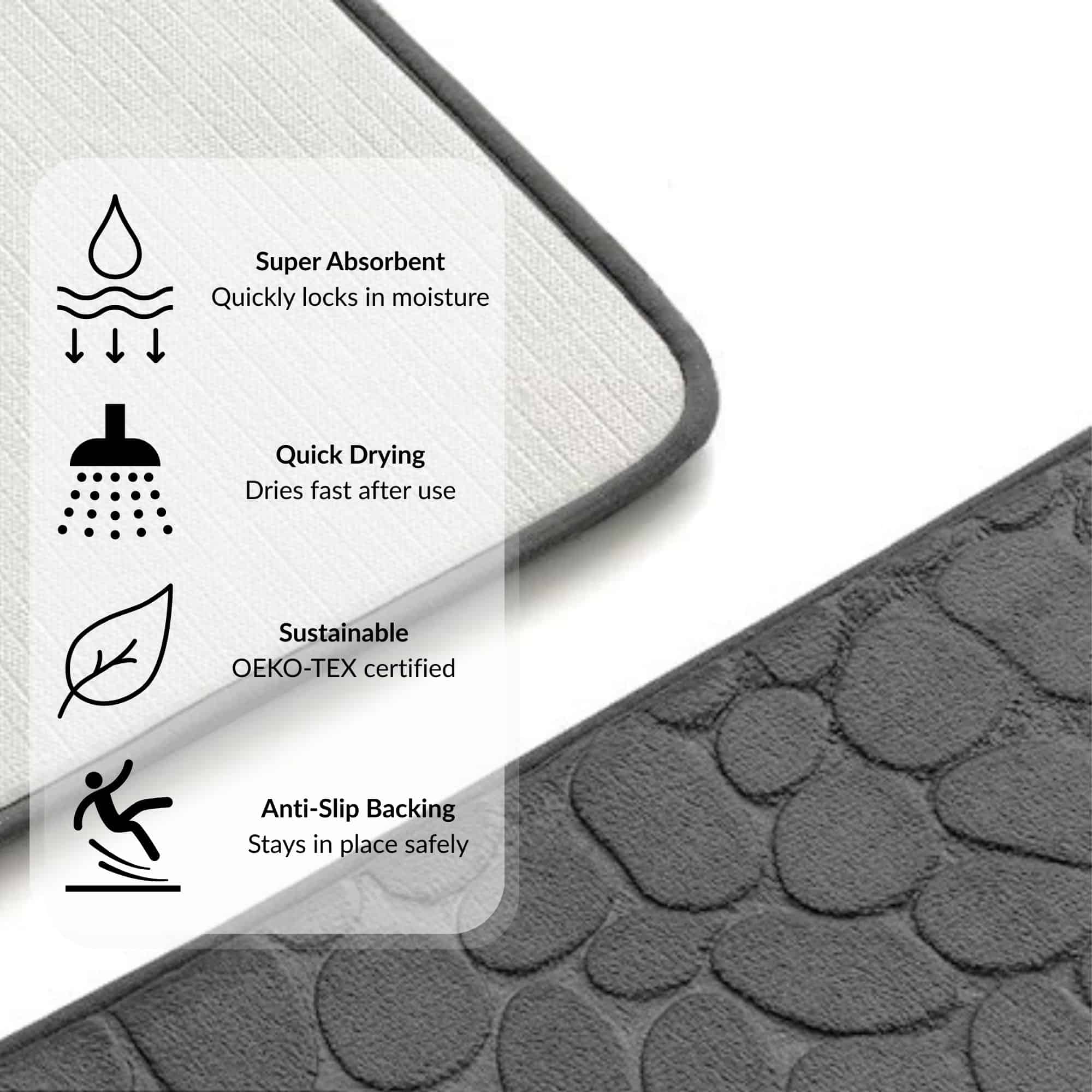 evideco-bathroom-mats-tapis-de-bain-48x18-gris-fonc-mousse-m-moire-galet image 3
