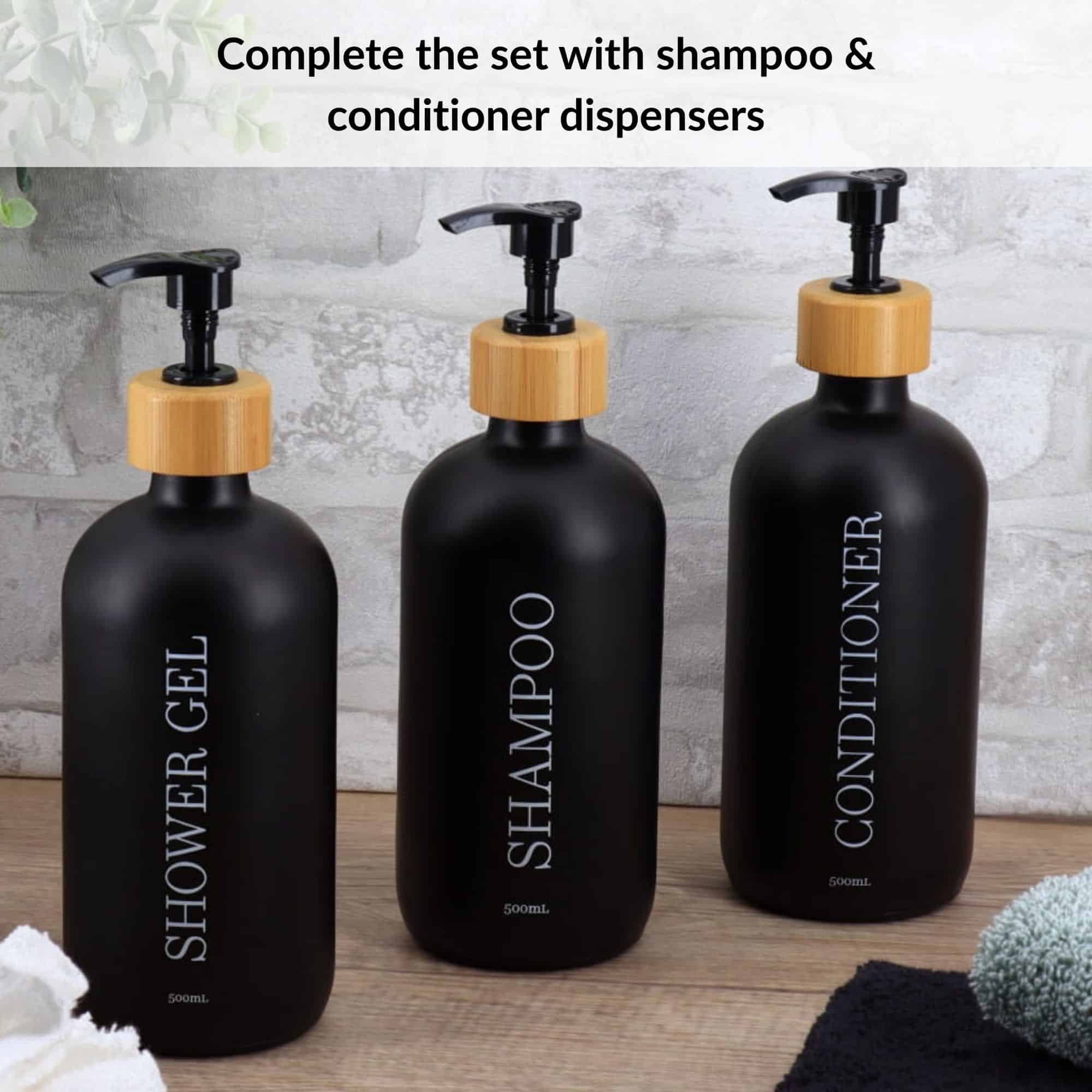 evideco-shower-distributeur-gel-douche-noir-mat-verre-500-ml image 2