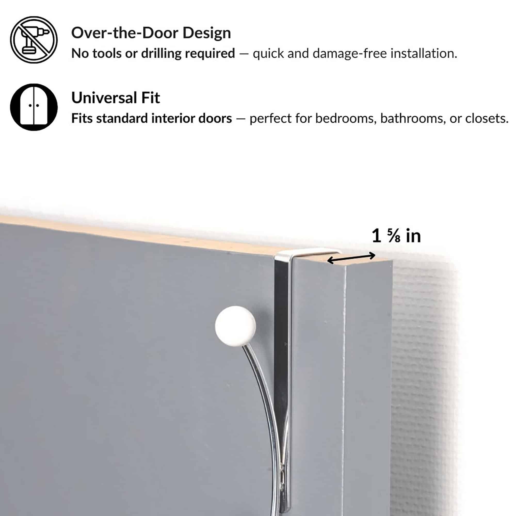 evideco-bathroom-storage-pat-re-de-porte-chrome-2-crochets-blancs image 6
