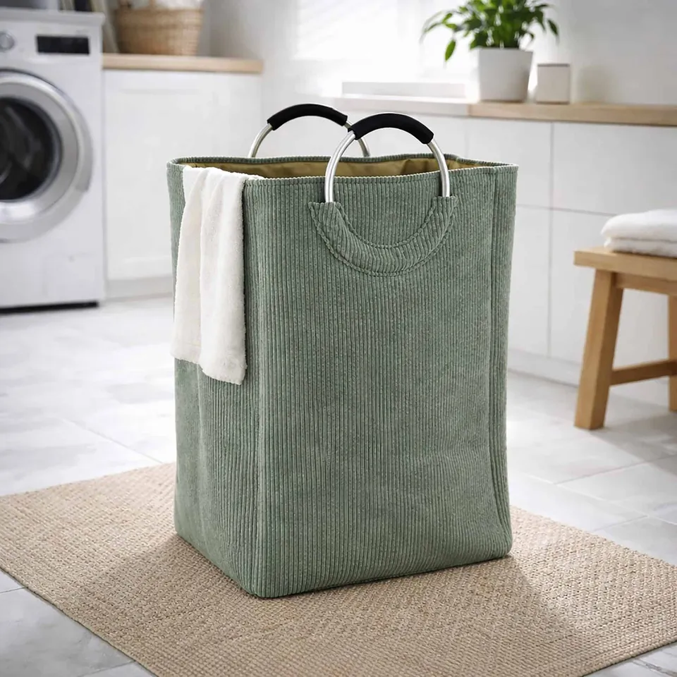 evideco-panier-linge-velours-c-tel-55l-vert-sauge image 1