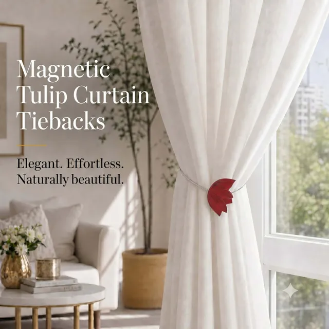 evideco-home-accessories-embrasse-rideau-magn-tique-tulipe-rouge-noir image 1