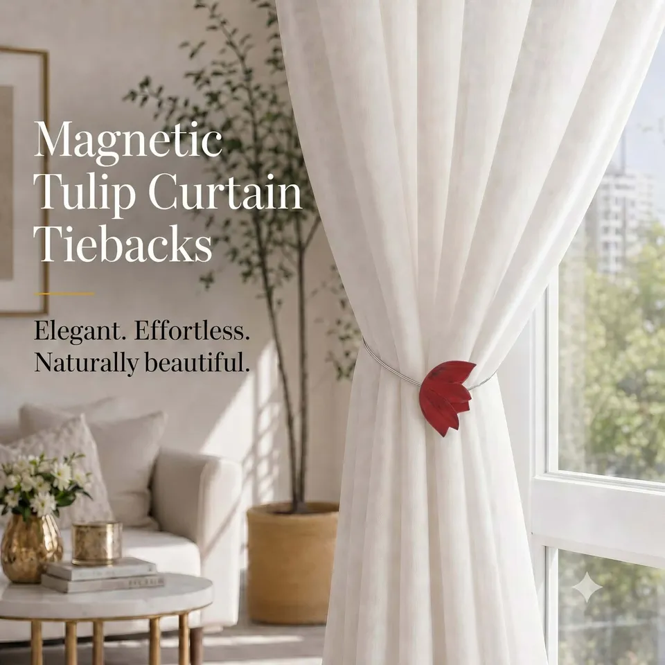 evideco-home-accessories-embrasse-rideau-magn-tique-tulipe-rouge-noir image 1