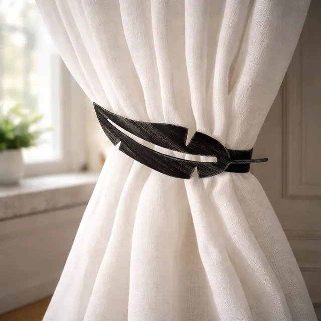 evideco-home-accessories-embrasse-rideau-magn-tique-plume-noir-argent image 1