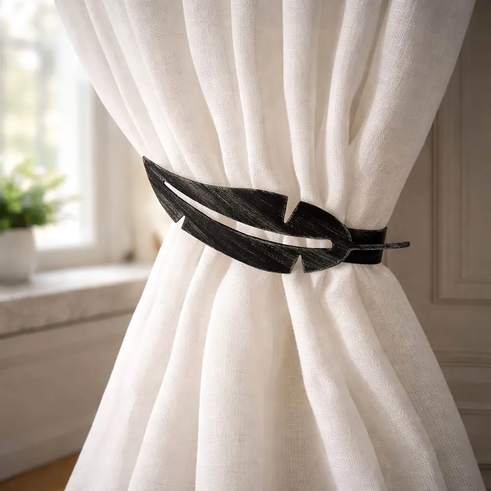 evideco-home-accessories-embrasse-rideau-magn-tique-plume-noir-argent image 1