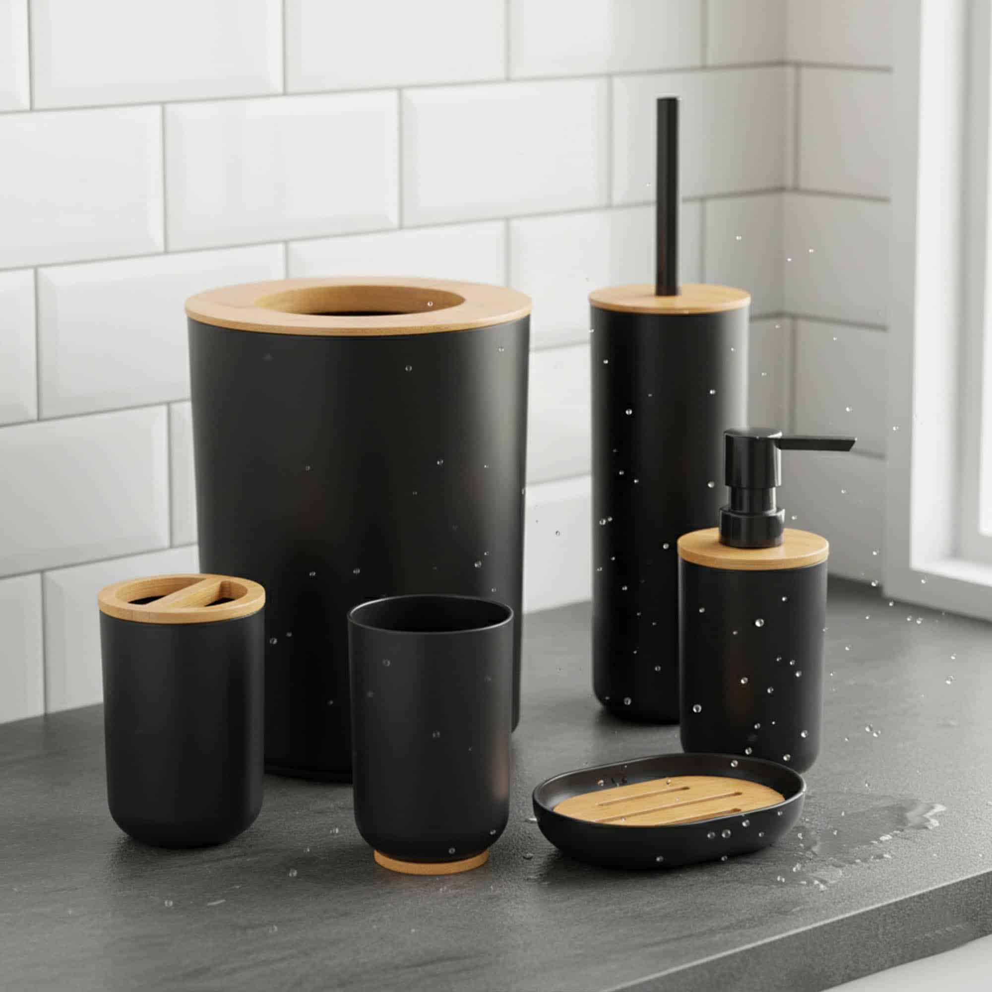 evideco-bathroom-accessories-set-salle-de-bain-padang-noir-6-pi-ces image 1