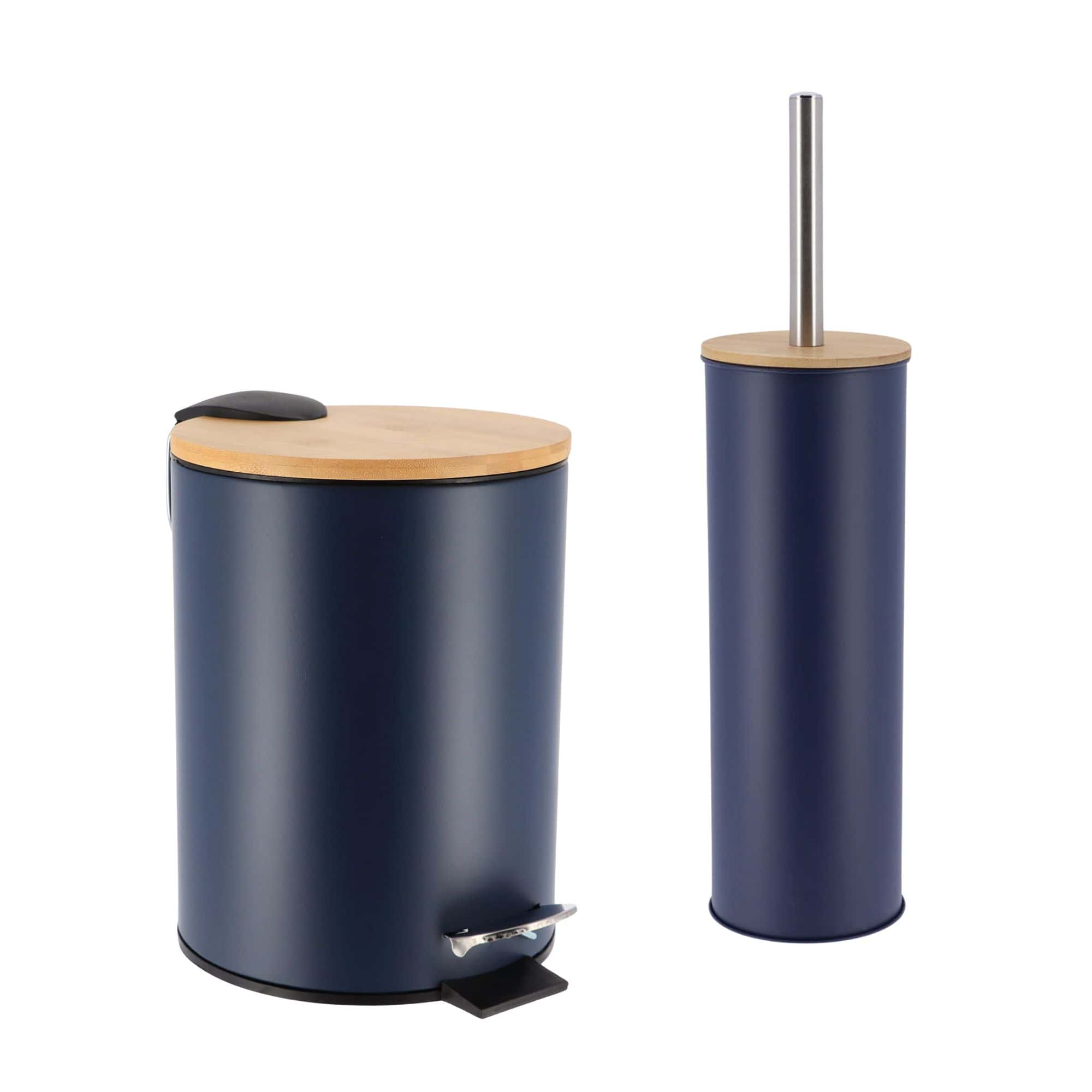 evideco-ensemble-salle-de-bain-bleu-marine-bambou-poubelle-brosse image 8