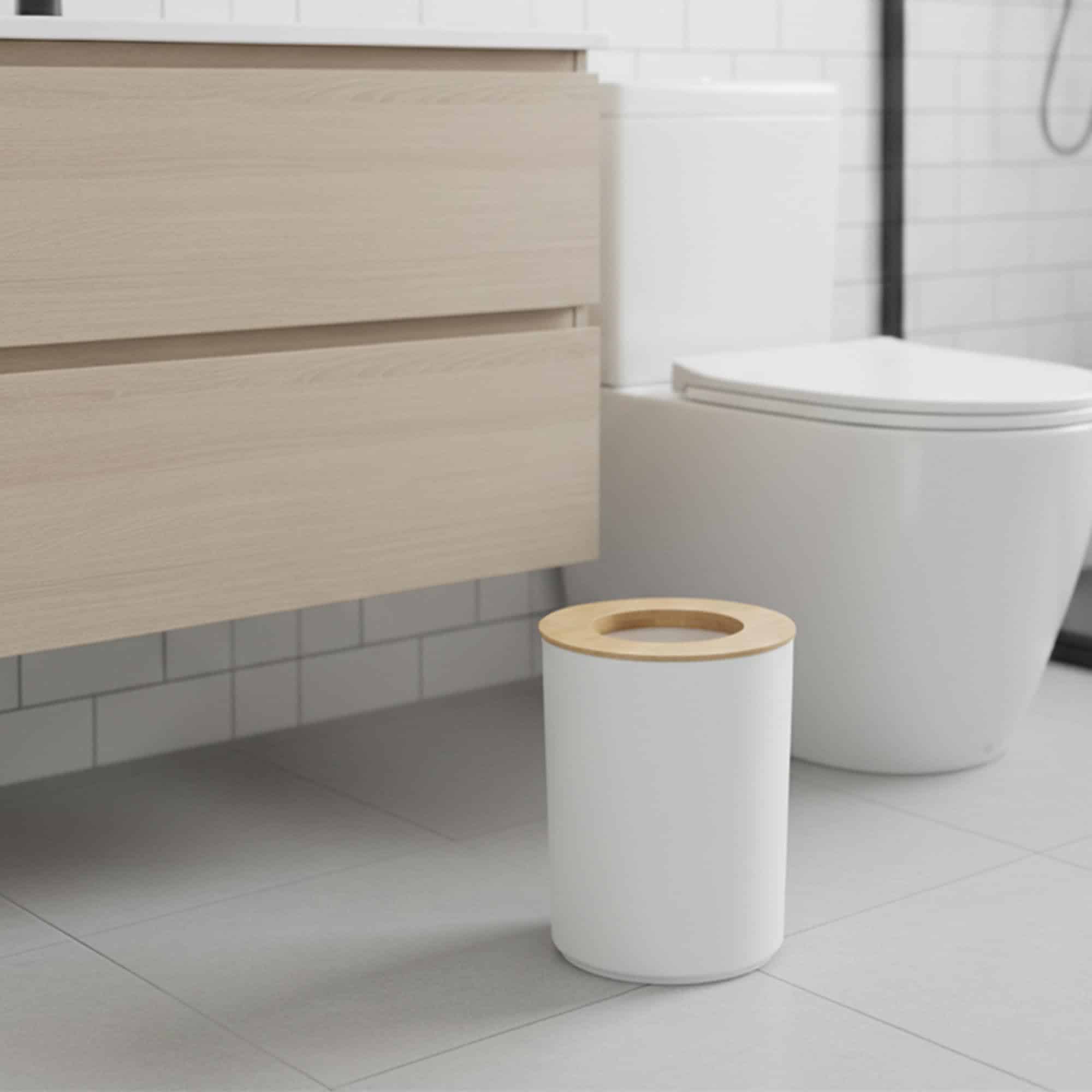 evideco-padang-poubelle-salle-de-bain-blanche-5l-bambou image 1