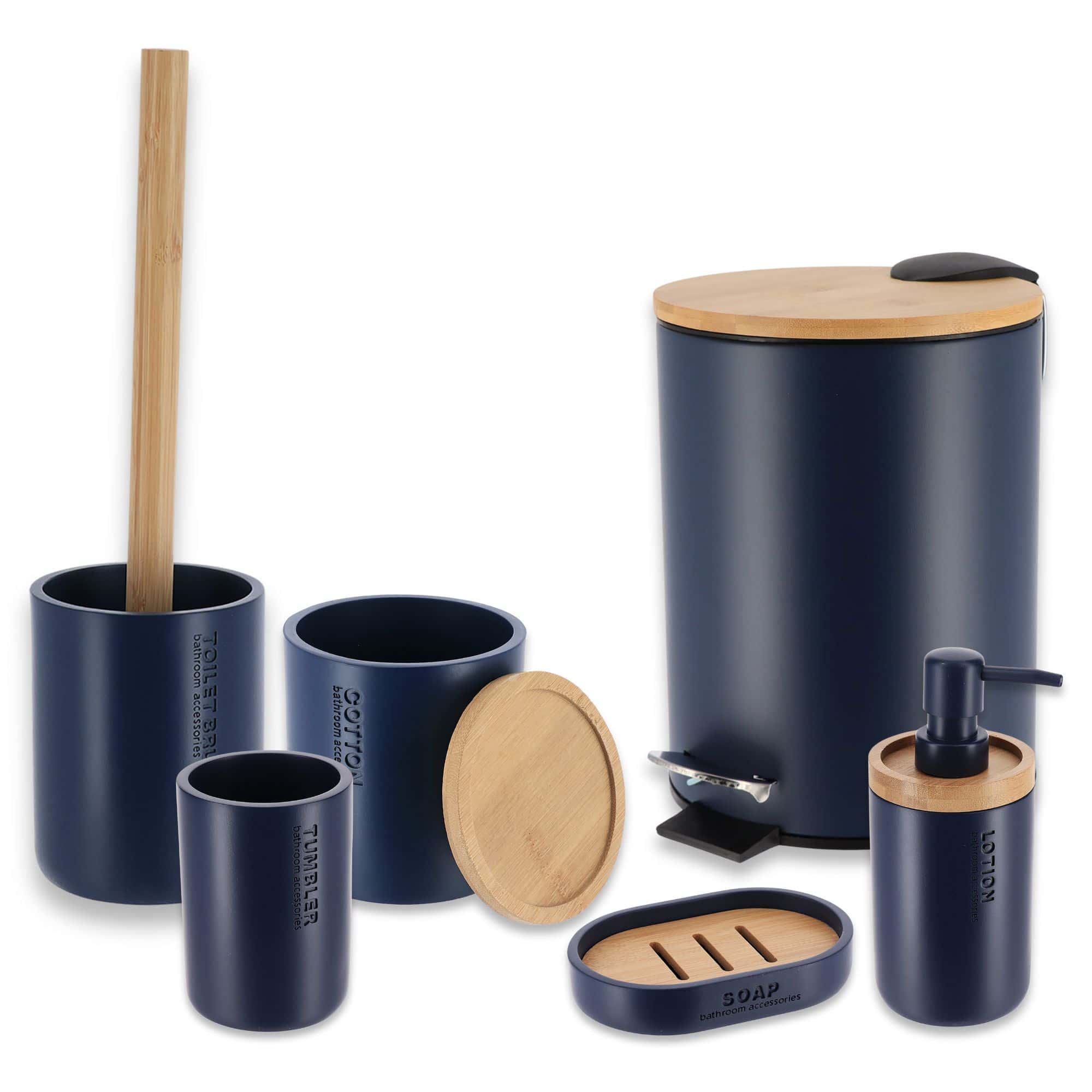 evideco-bleu-marine-6-pi-ces-set-salle-de-bain-bambou image 7