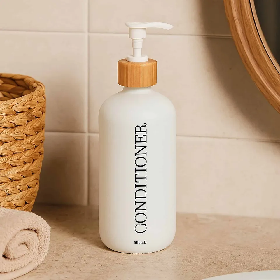 evideco-bathroom-accessories-distributeur-apr-s-shampoing-500-ml-blanc-mat-verre image 1