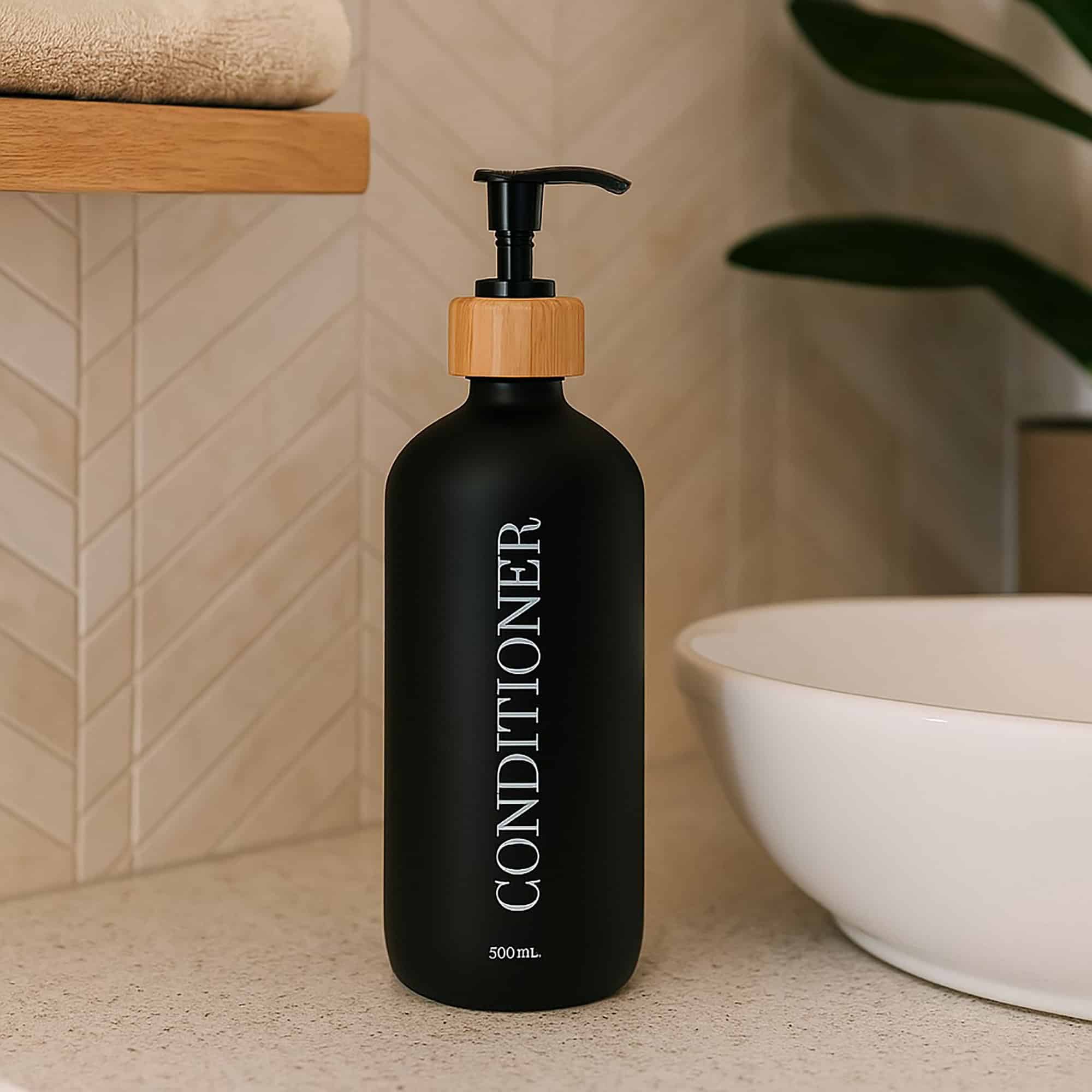 evideco-bathroom-accessories-distributeur-apr-s-shampoing-500-ml-noir-mat-verre image 1