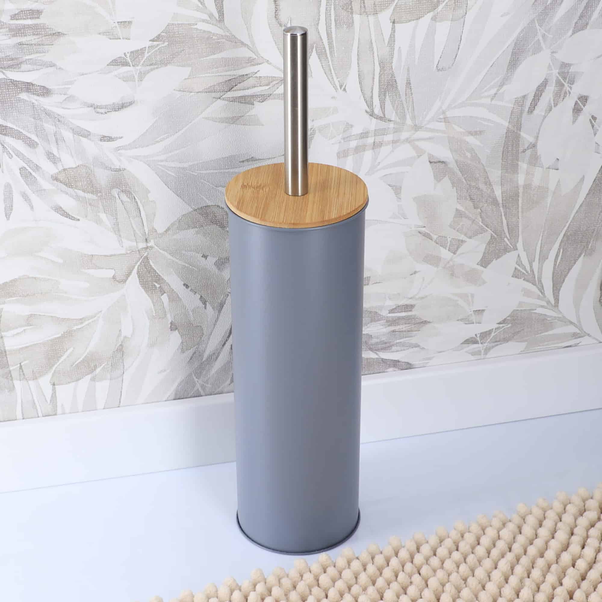 evideco-toilet-seats-brosse-wc-gris-m-tal-couvercle-bambou image 8