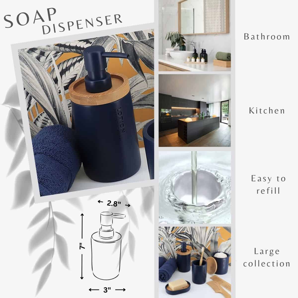 evideco-distributeur-savon-bleu-marine-bambou image 3