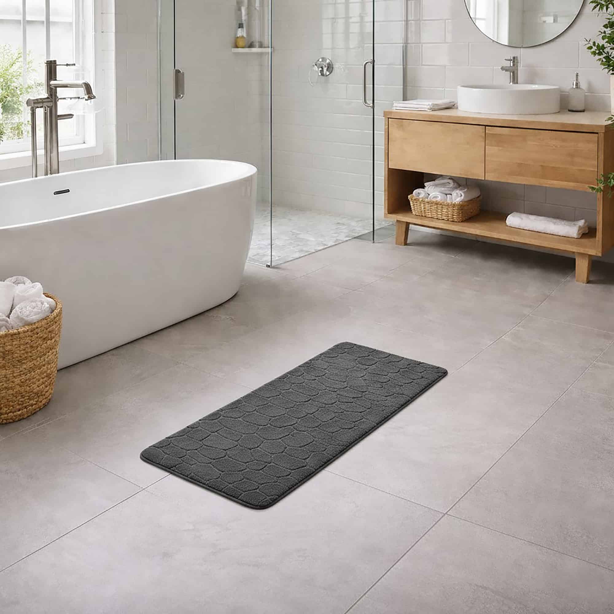 evideco-bathroom-mats-tapis-de-bain-48x18-gris-fonc-mousse-m-moire-galet image 2