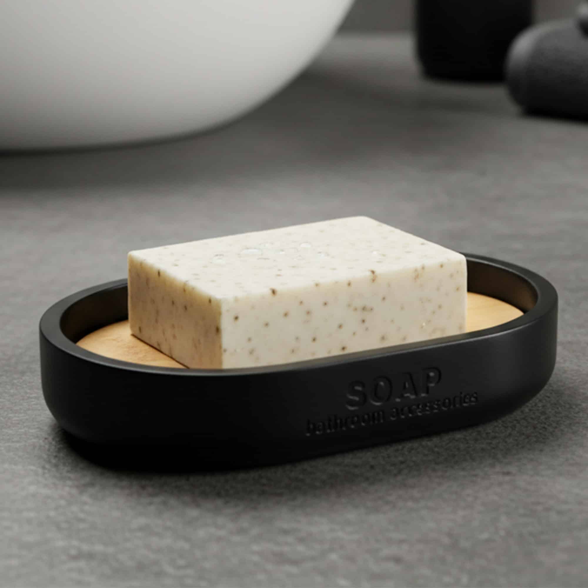 evideco-porte-savon-noir-mat-socle-bambou-savonni-re-salle-de-bain image 2