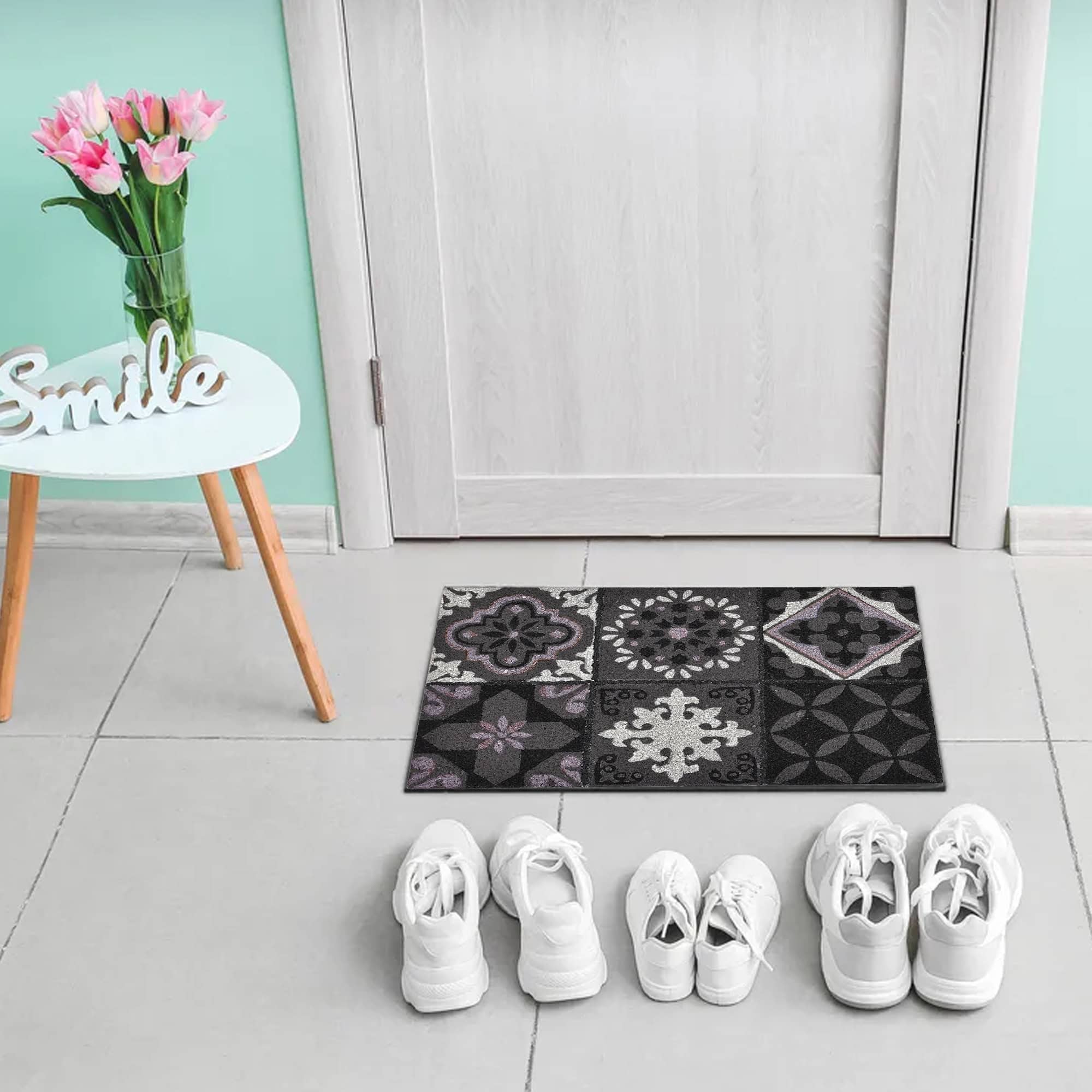 evideco-paillasson-coco-gris-motif-carreaux-ciment-60x40 image 2