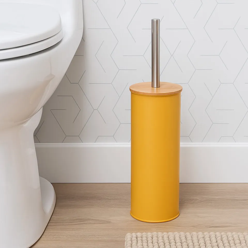 evideco-brosse-wc-m-tal-jaune-moutarde-couvercle-bambou image 1