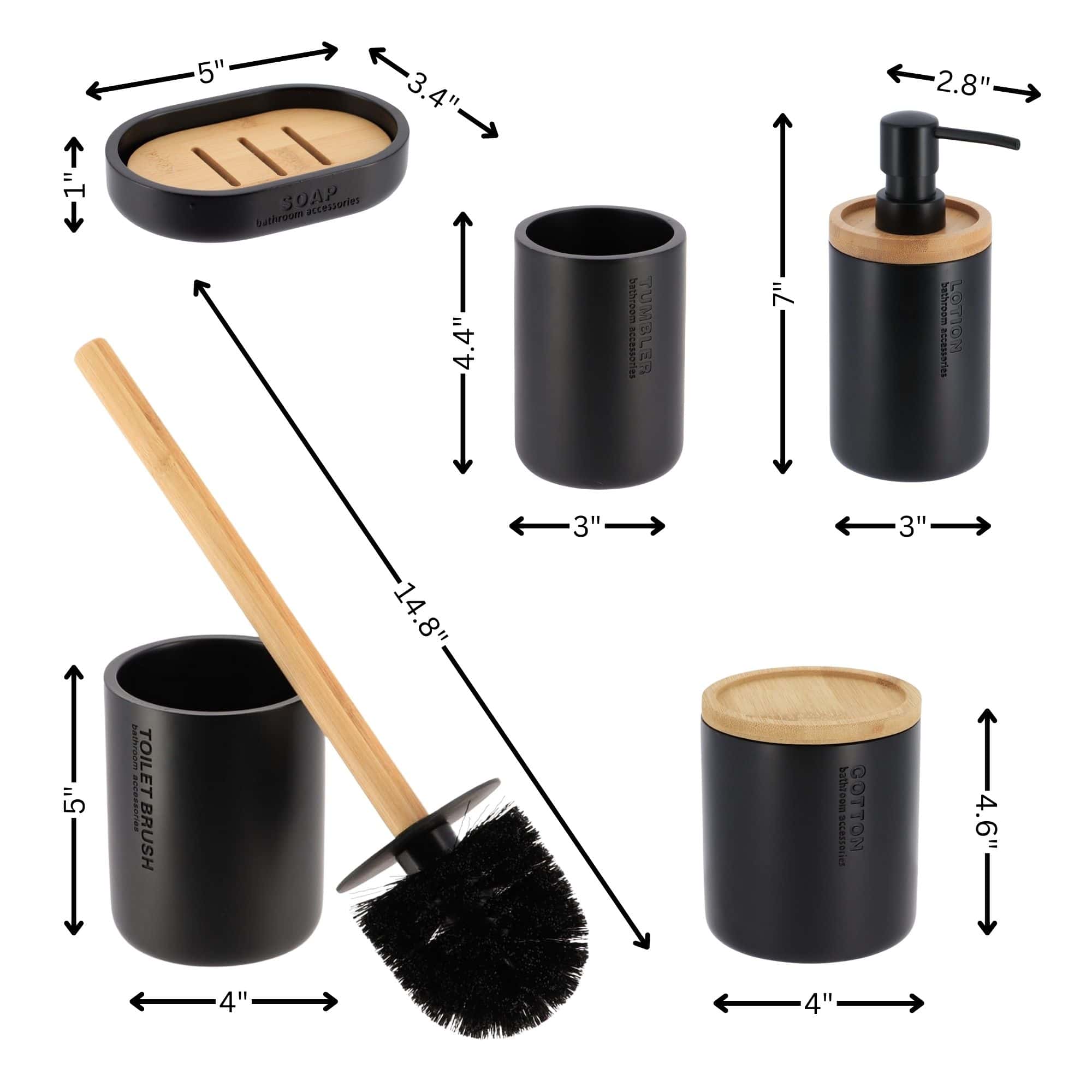 evideco-set-accessoires-salle-de-bain-noir-5-pi-ces-bambou image 5
