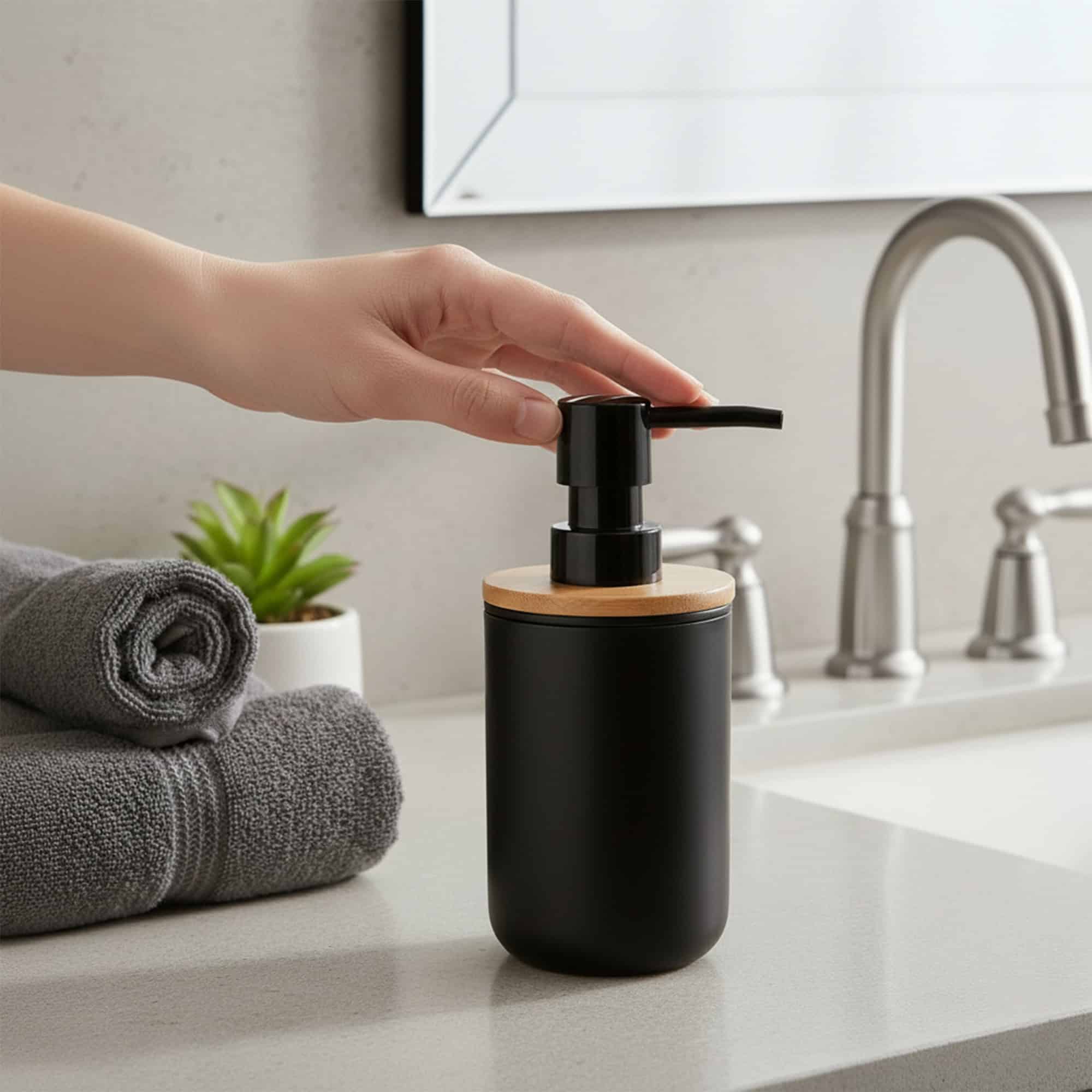 evideco-bathroom-accessories-distributeur-savon-noir-padang-bambou-300-ml image 2