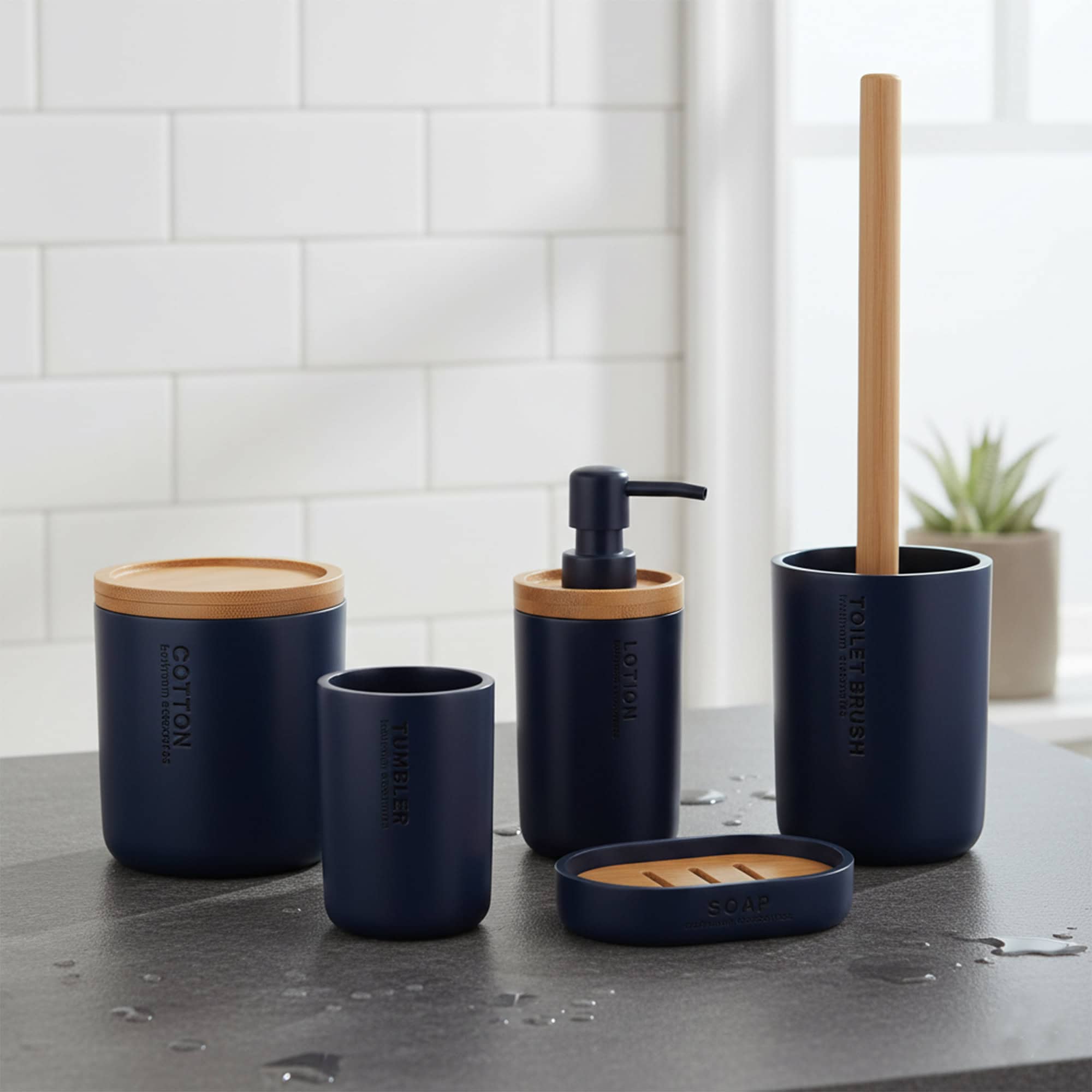 evideco-ensemble-salle-de-bain-bleu-marine-bambou-5-pi-ces image 1
