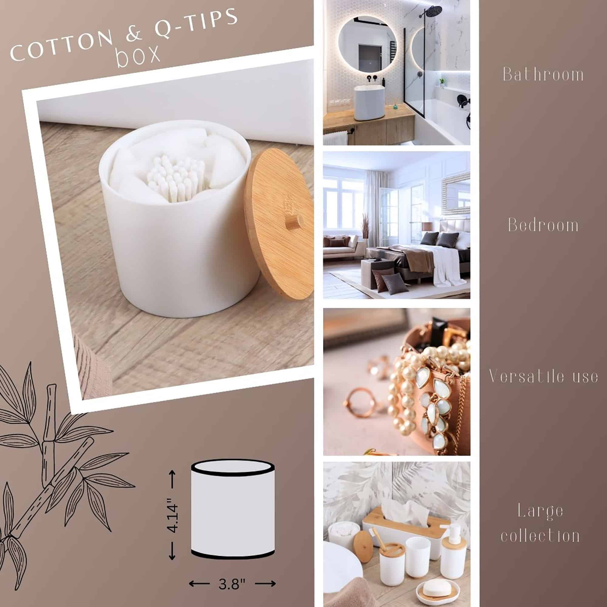evideco-padang-bo-te-cotons-tiges-blanc-couvercle-bambou image 3