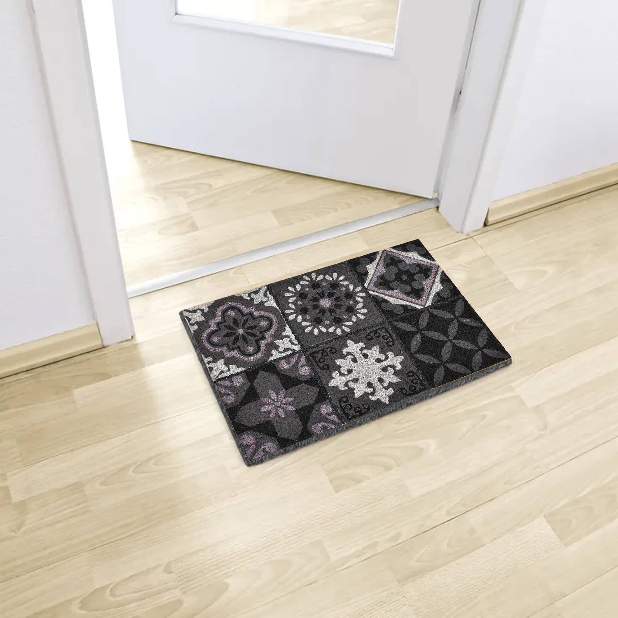 evideco-paillasson-coco-gris-motif-carreaux-ciment-60x40 image 4