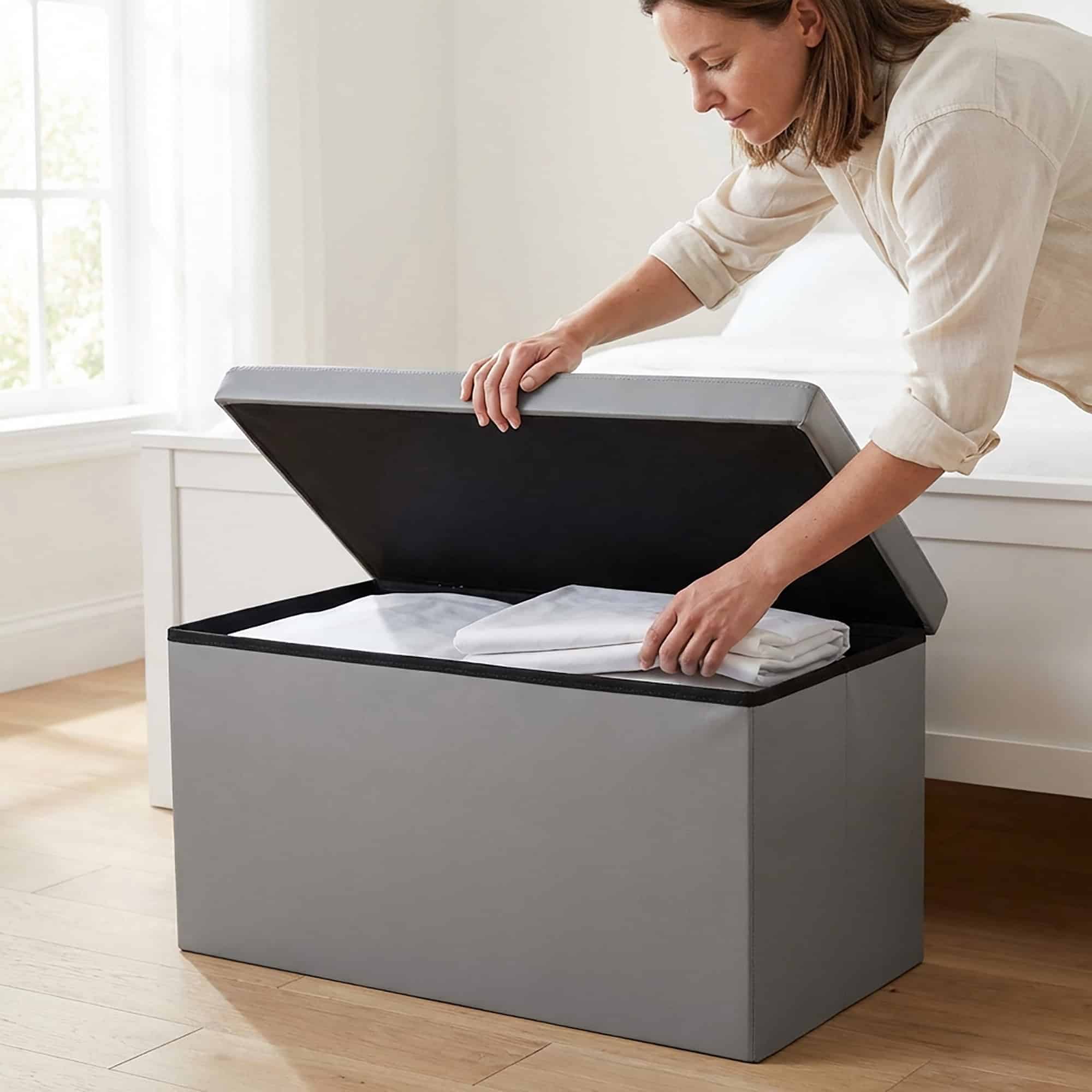 evideco-bathroom-storage-pouf-coffre-pliable-simili-cuir image 3