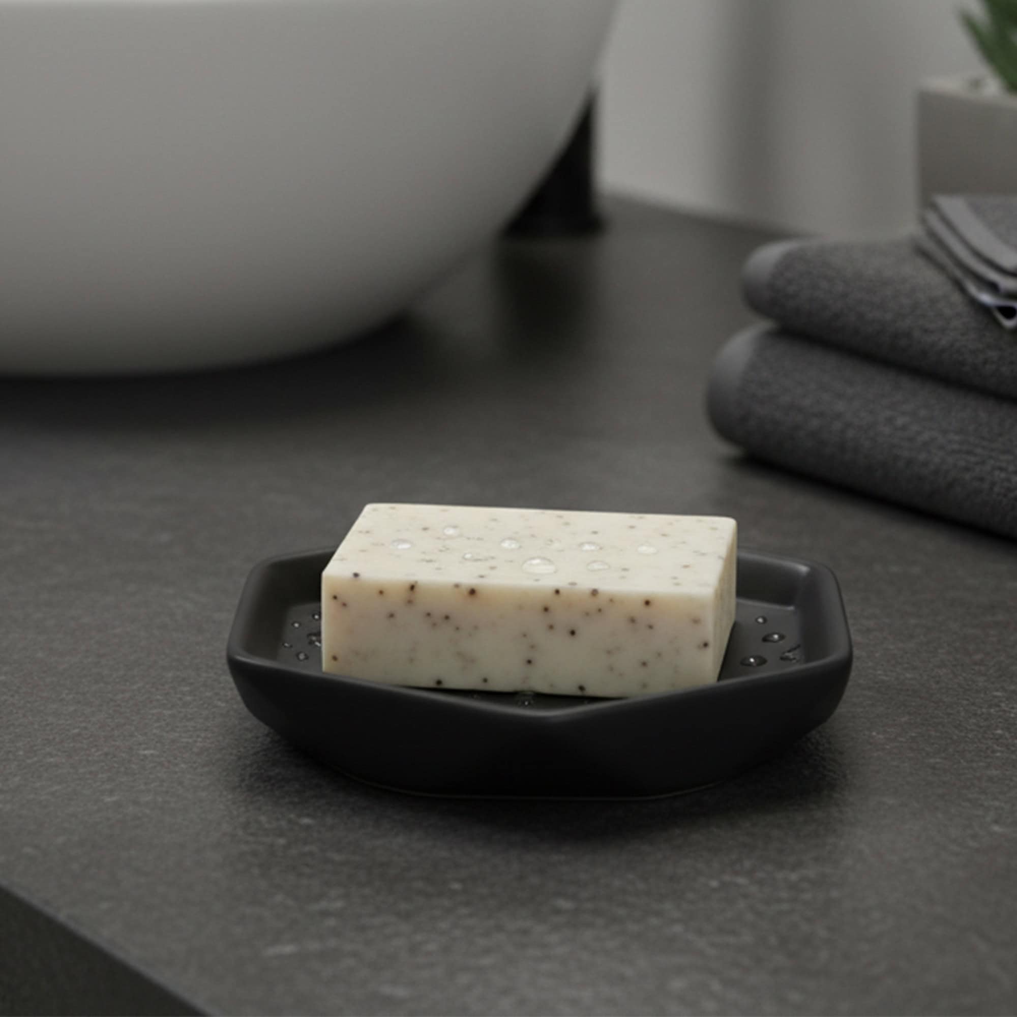 evideco-bathroom-accessories-porte-savon-diamant-noir-en-gr-s image 1