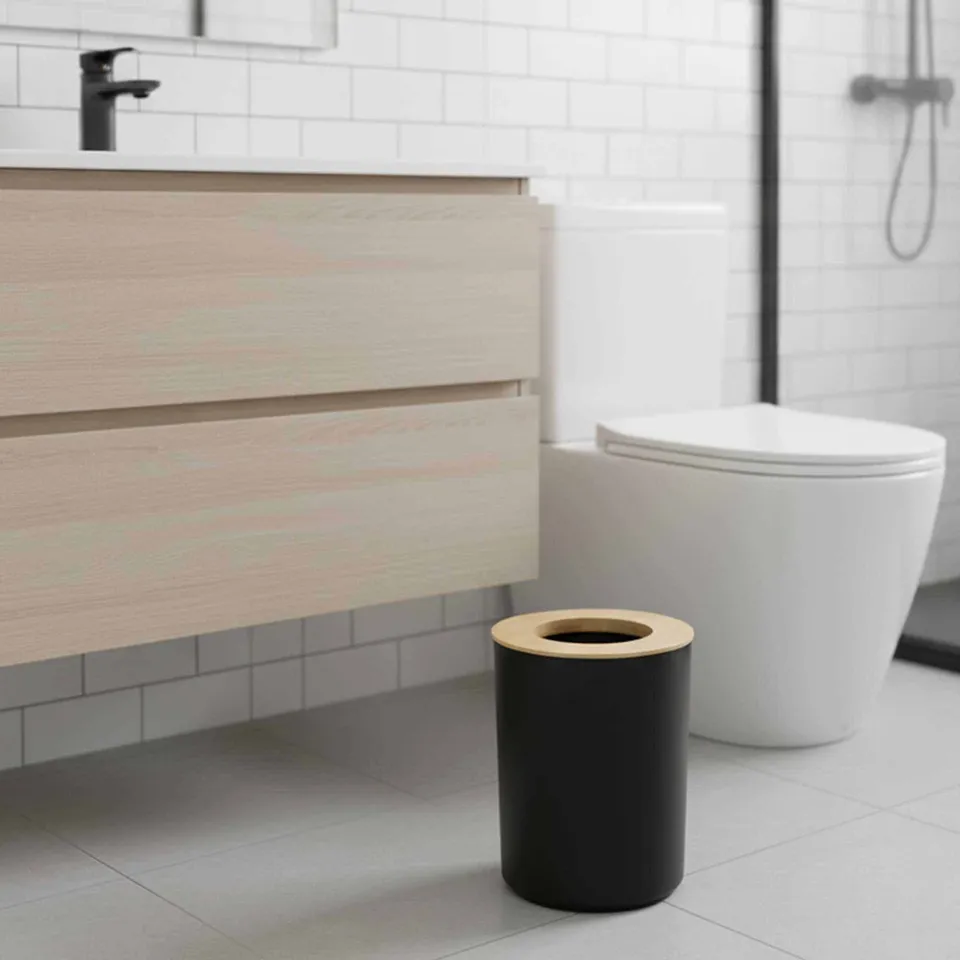 evideco-poubelle-salle-de-bain-noire-bambou-5-l image 1
