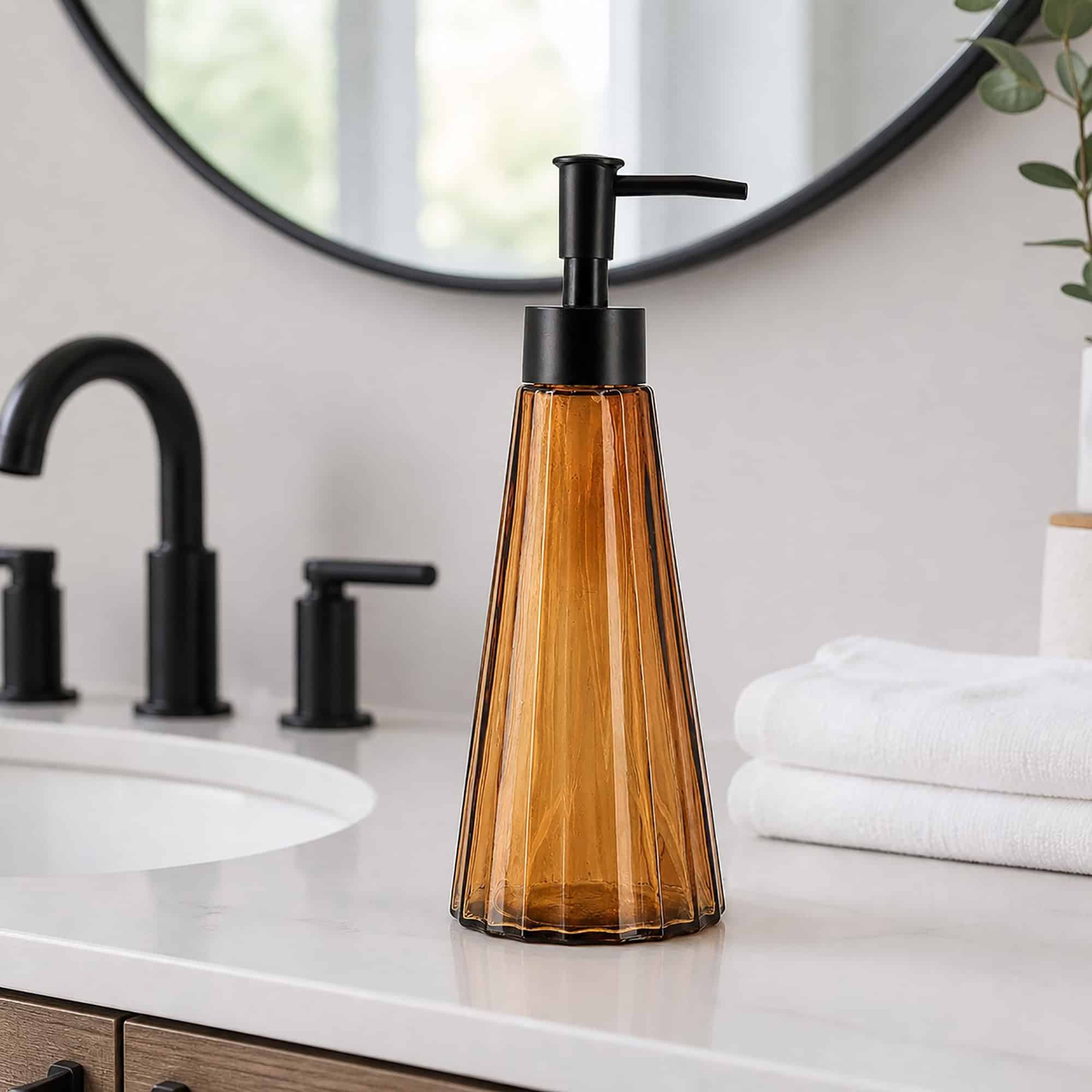 evideco-calix-distributeur-savon-verre-ambr-300-ml-pompe image 1