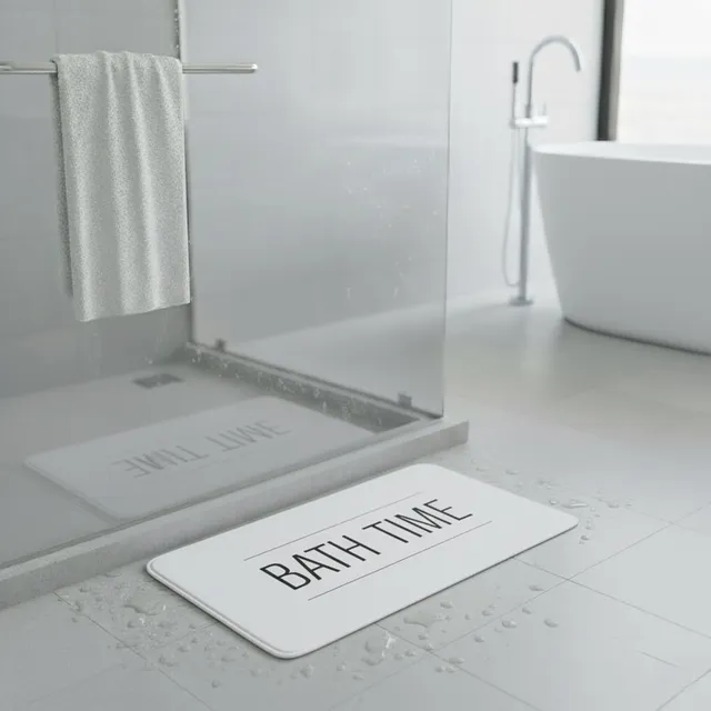 evideco-tapis-de-bain-microfibre-bath-time-blanc-noir-30x18 image 1